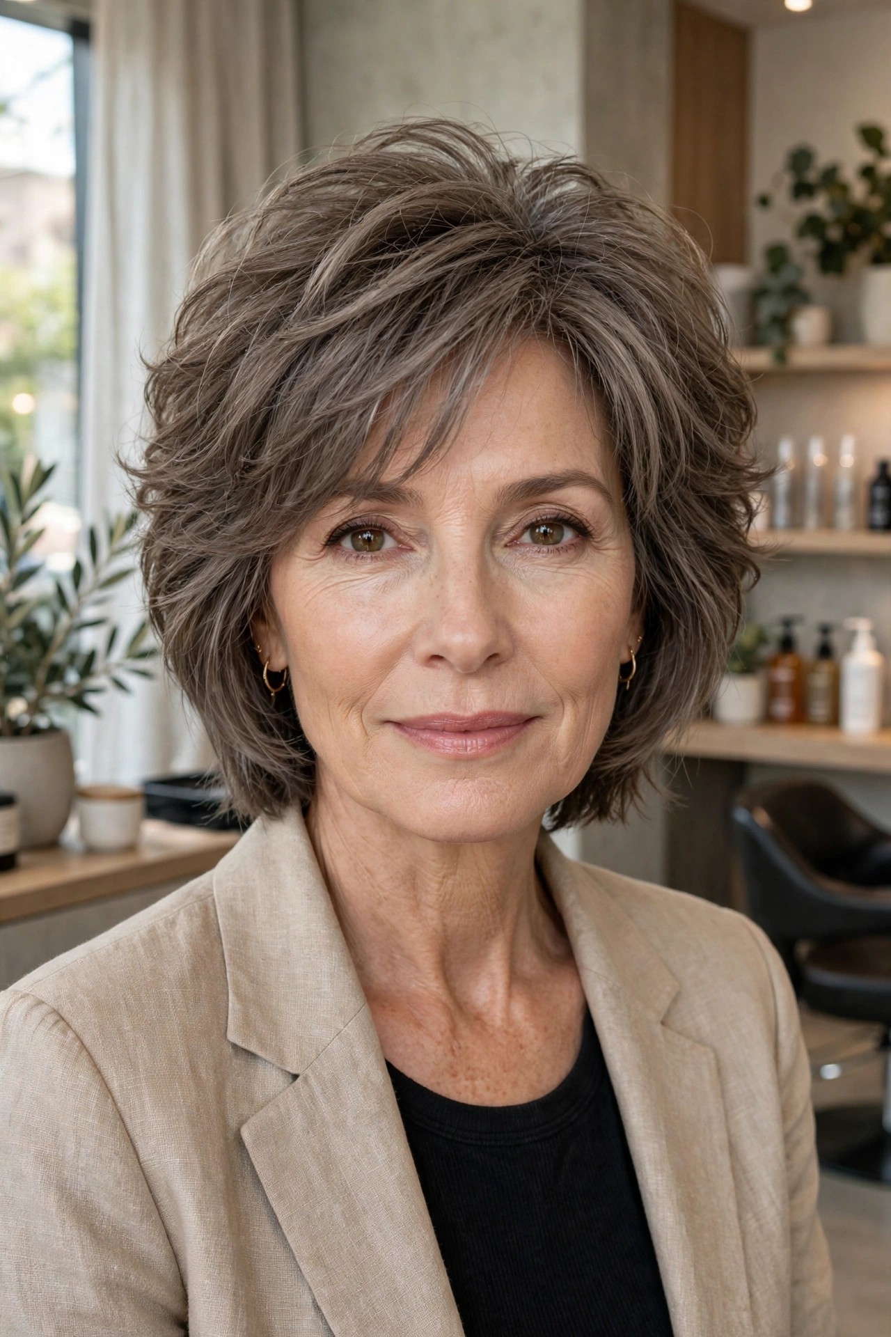 Thinning-hair volume shag with stacked crown layers