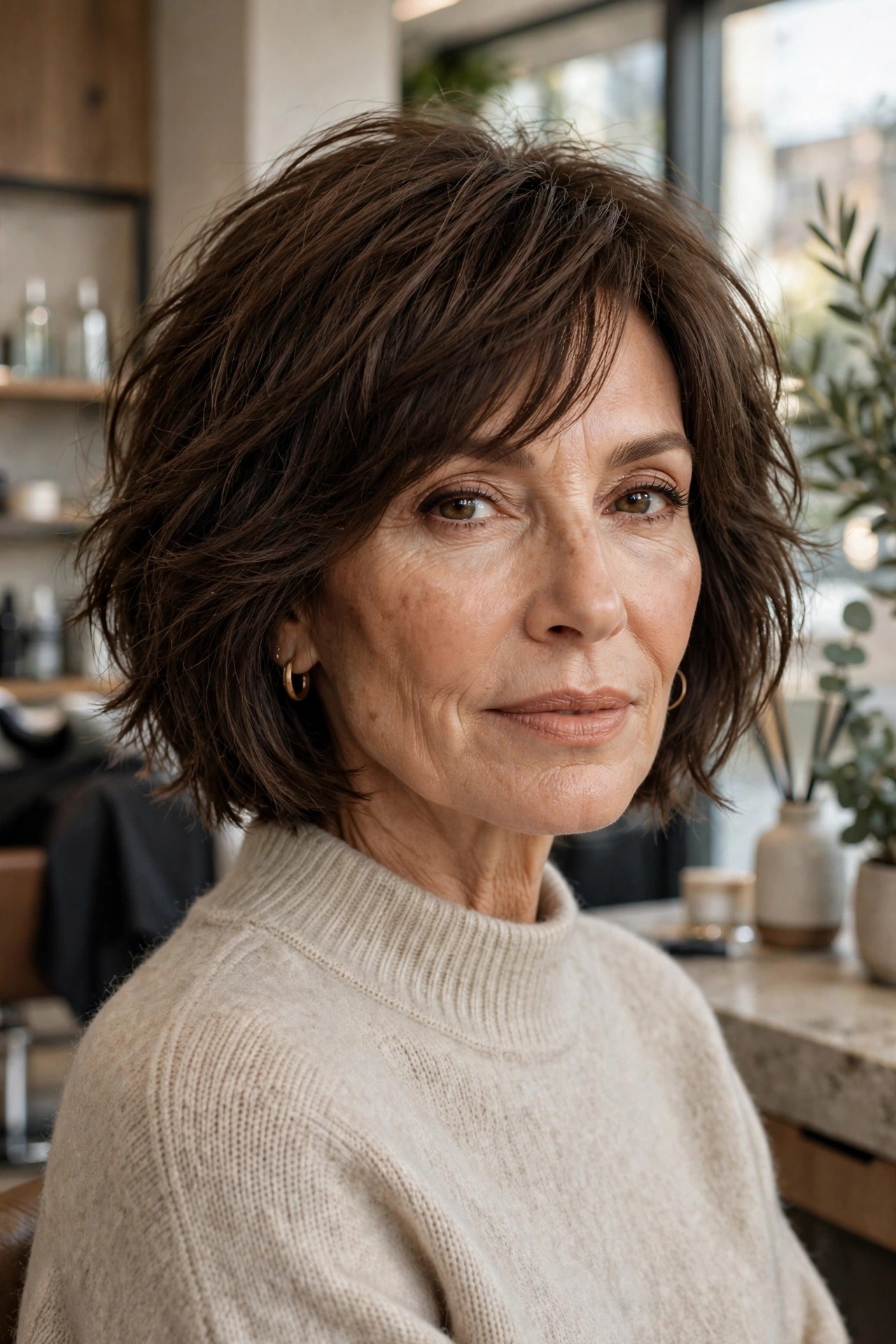 Mocha mousse shaggy bob in rich deep brown