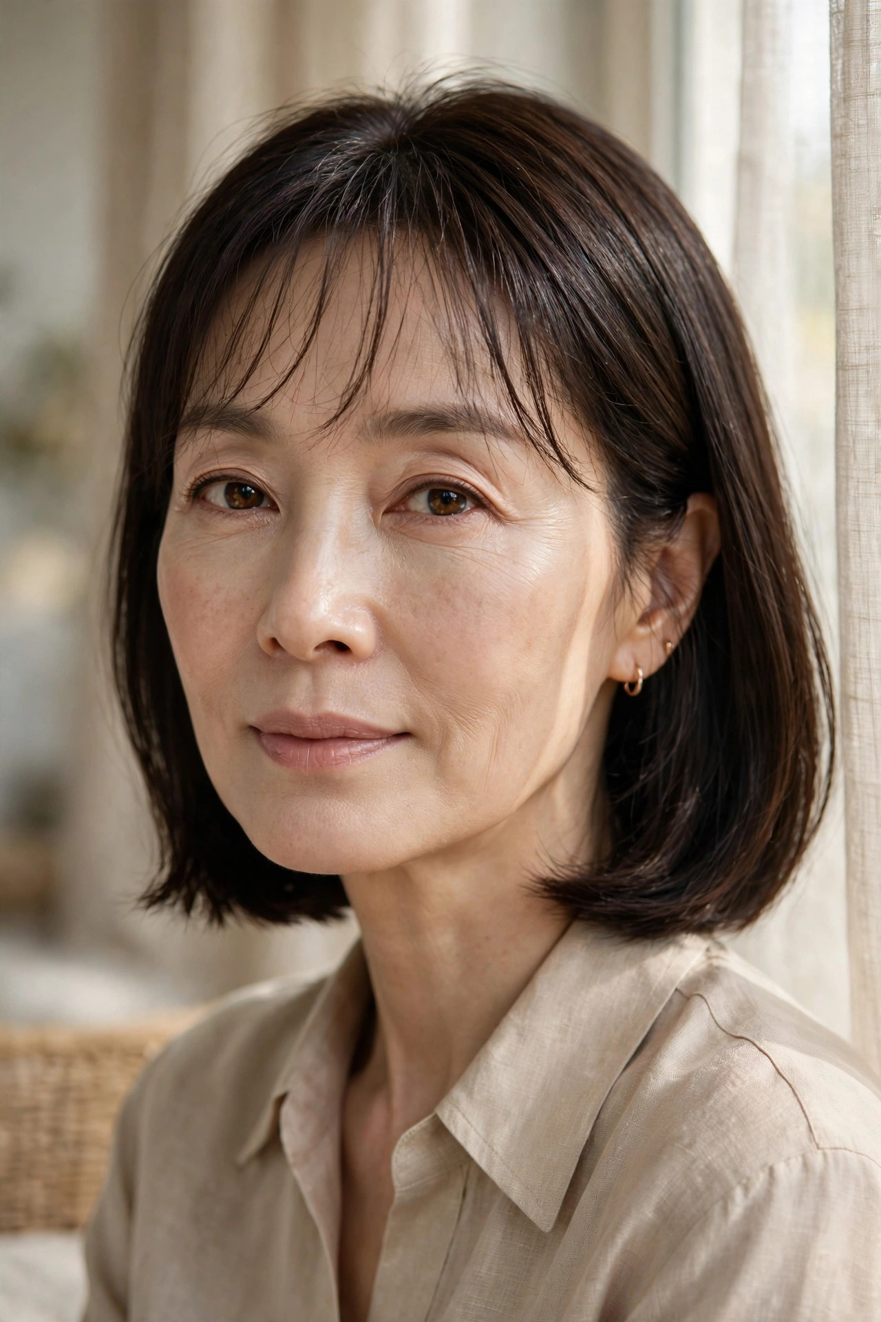 Long bob with Korean-inspired sheer see-through fringe
