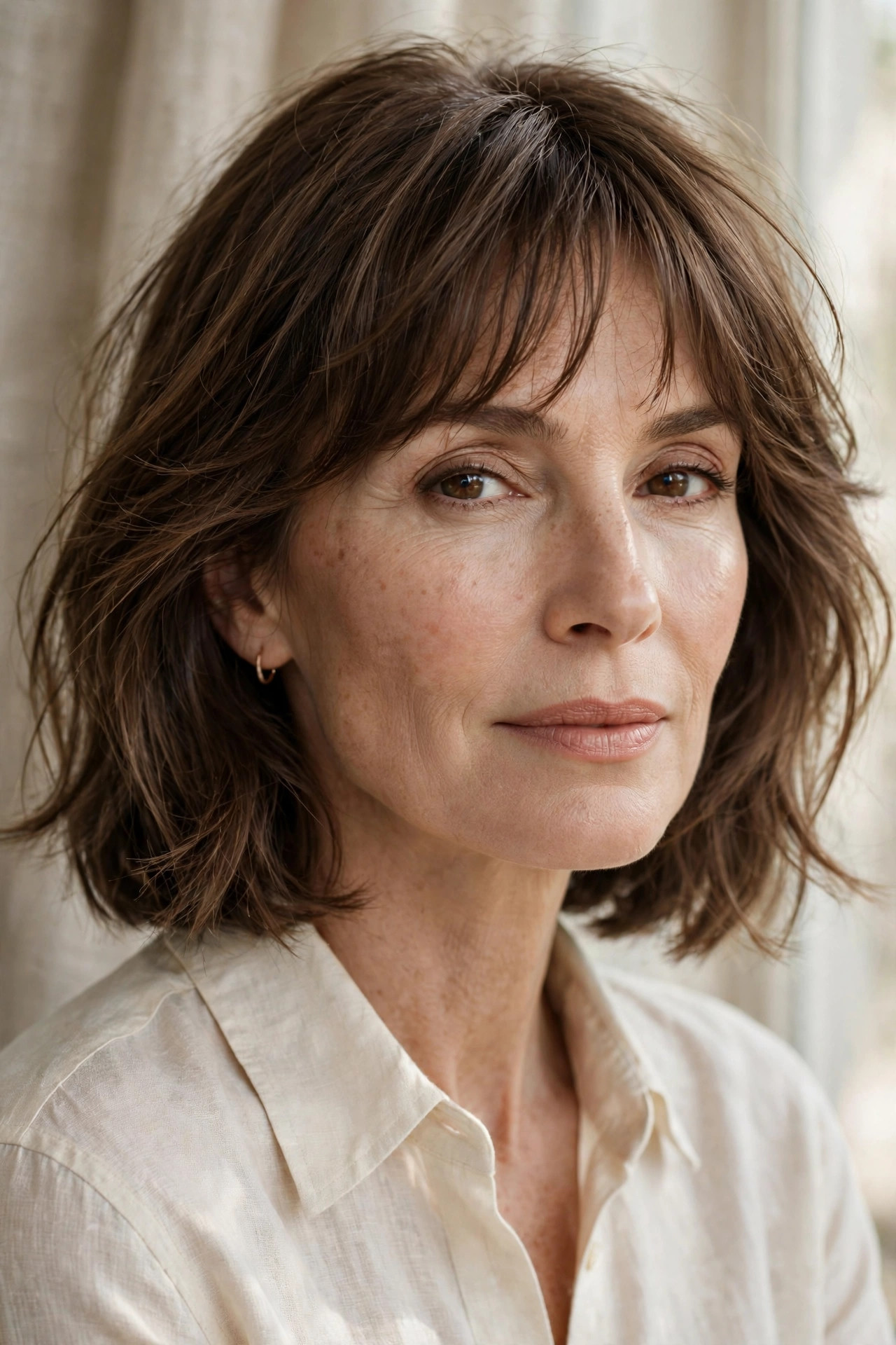 Lightly textured lob with airy feathered bangs
