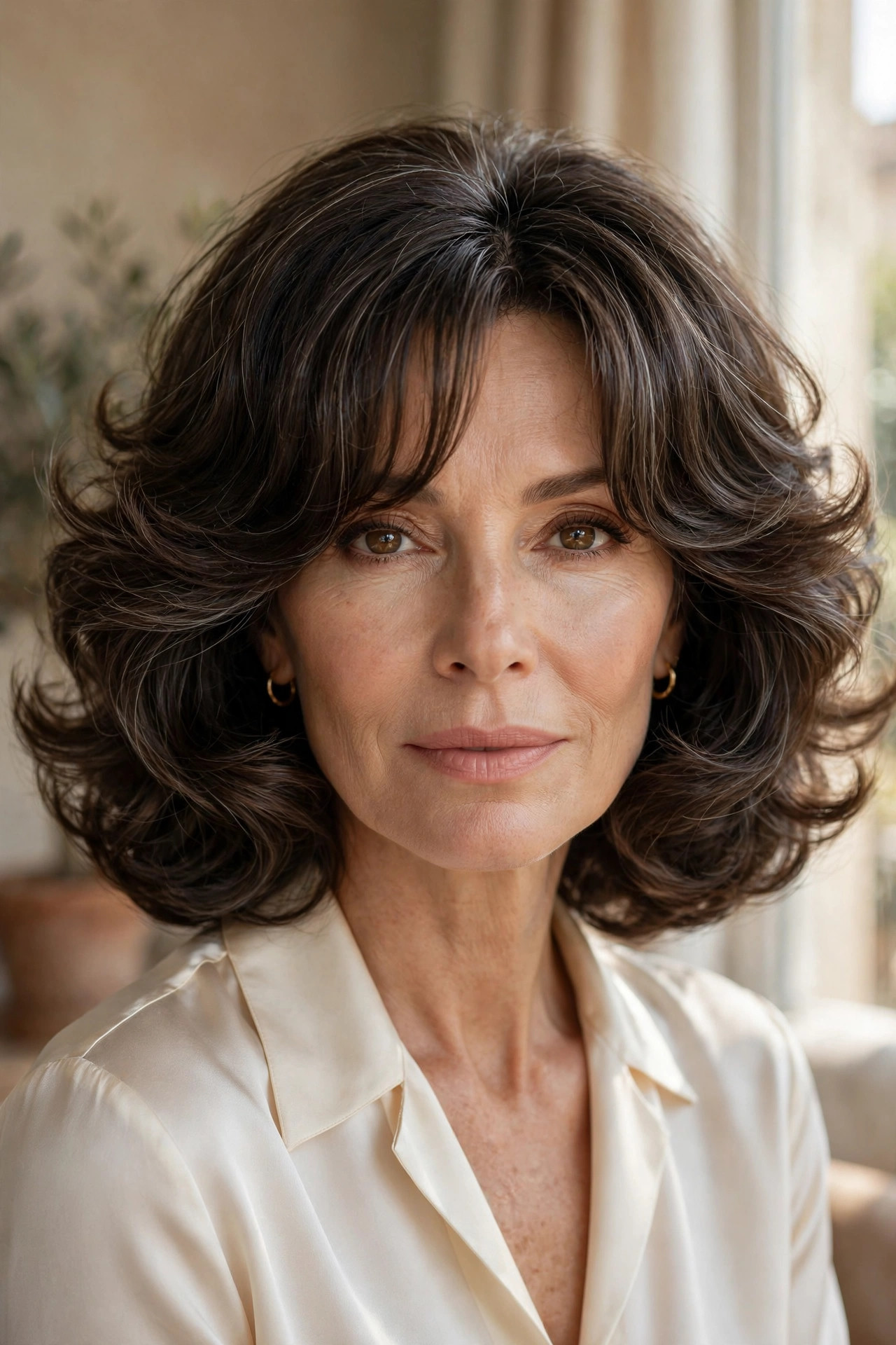 Bouncy salon-blowout lob with curtain fringe, Italian glamour