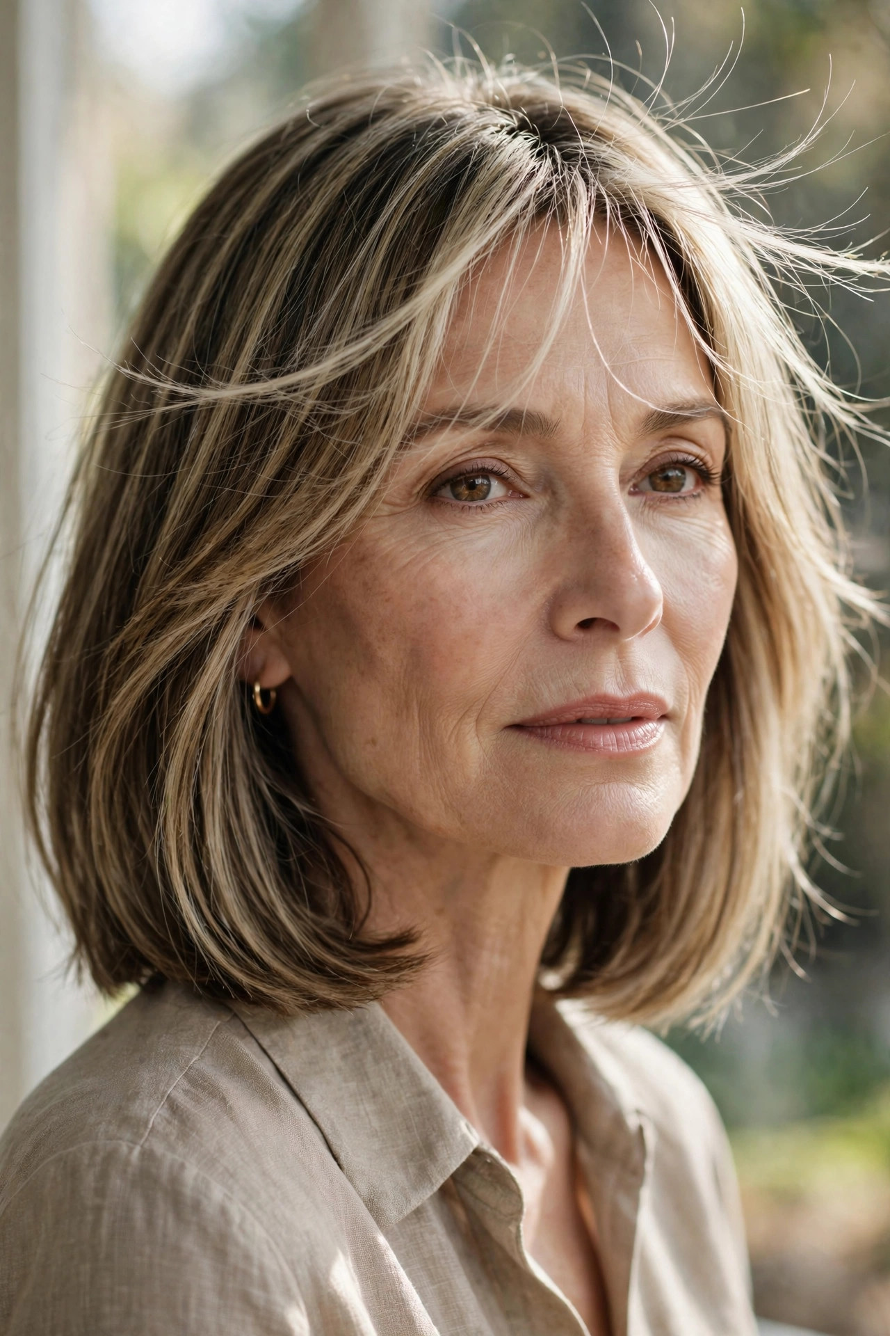 Collarbone lob with ultra-light airy bangs on forehead