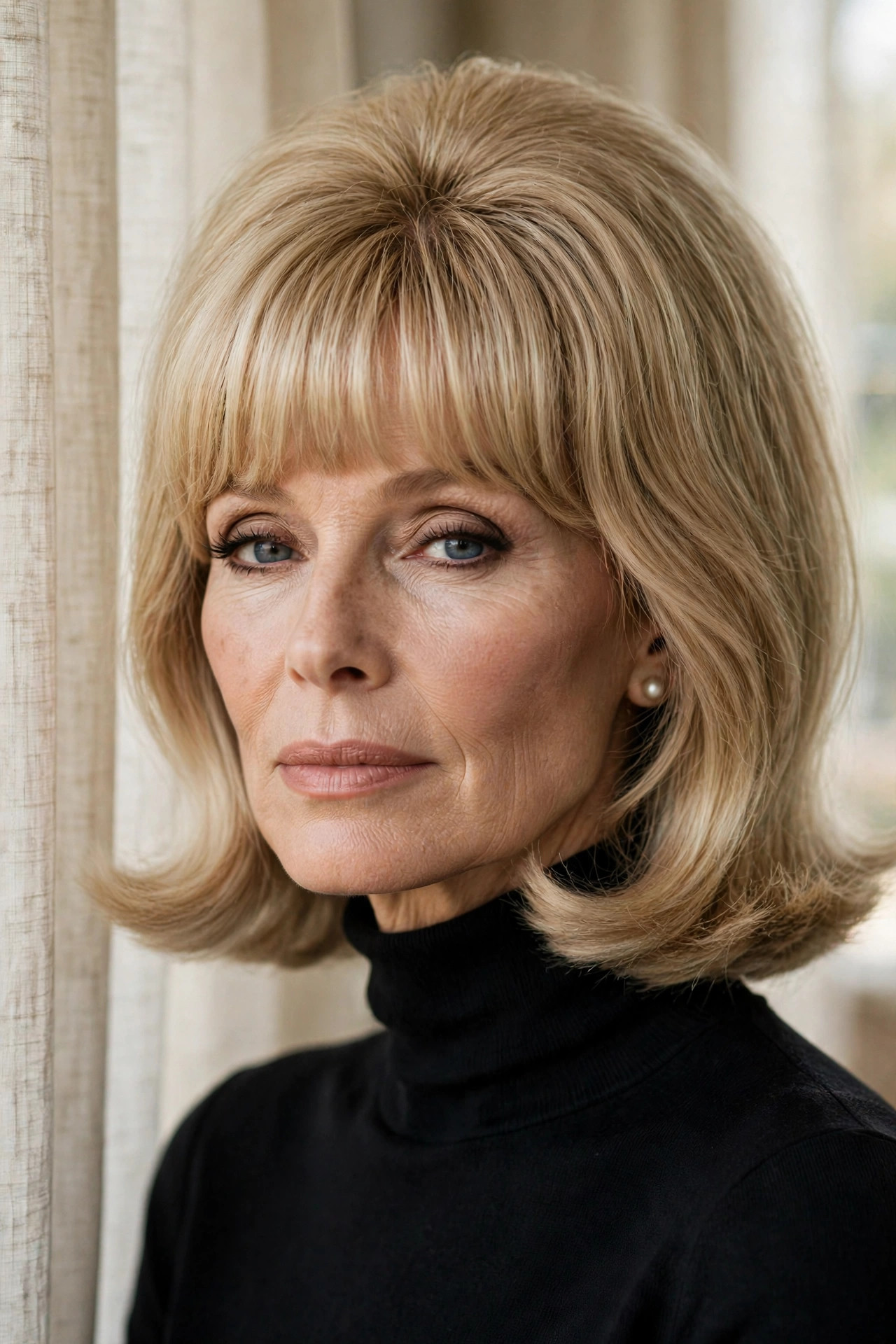 Lob with iconic 1960s Bardot bangs, vintage glamour