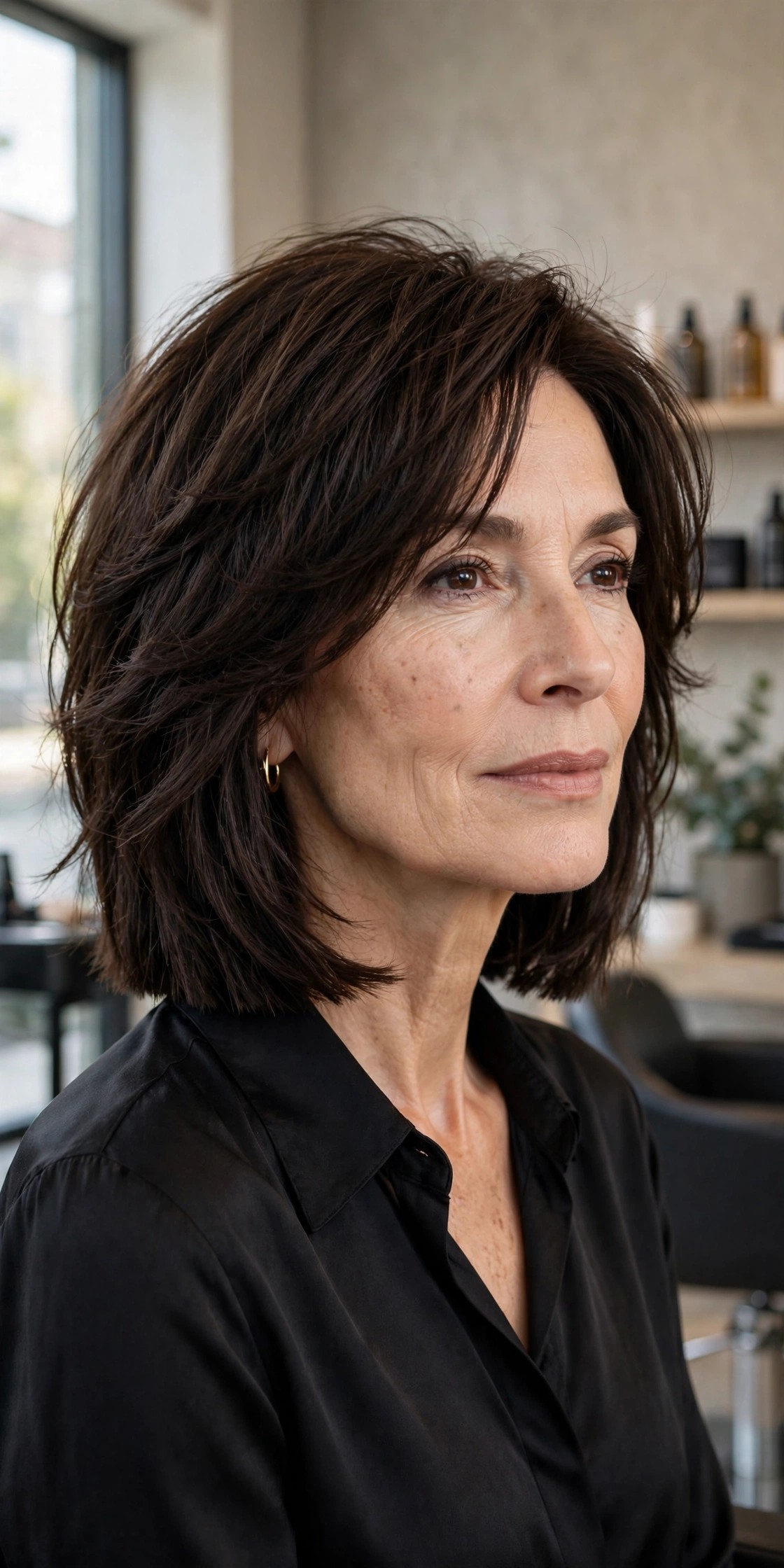 Blunt-edge shag with clean blunt perimeter and interior layers
