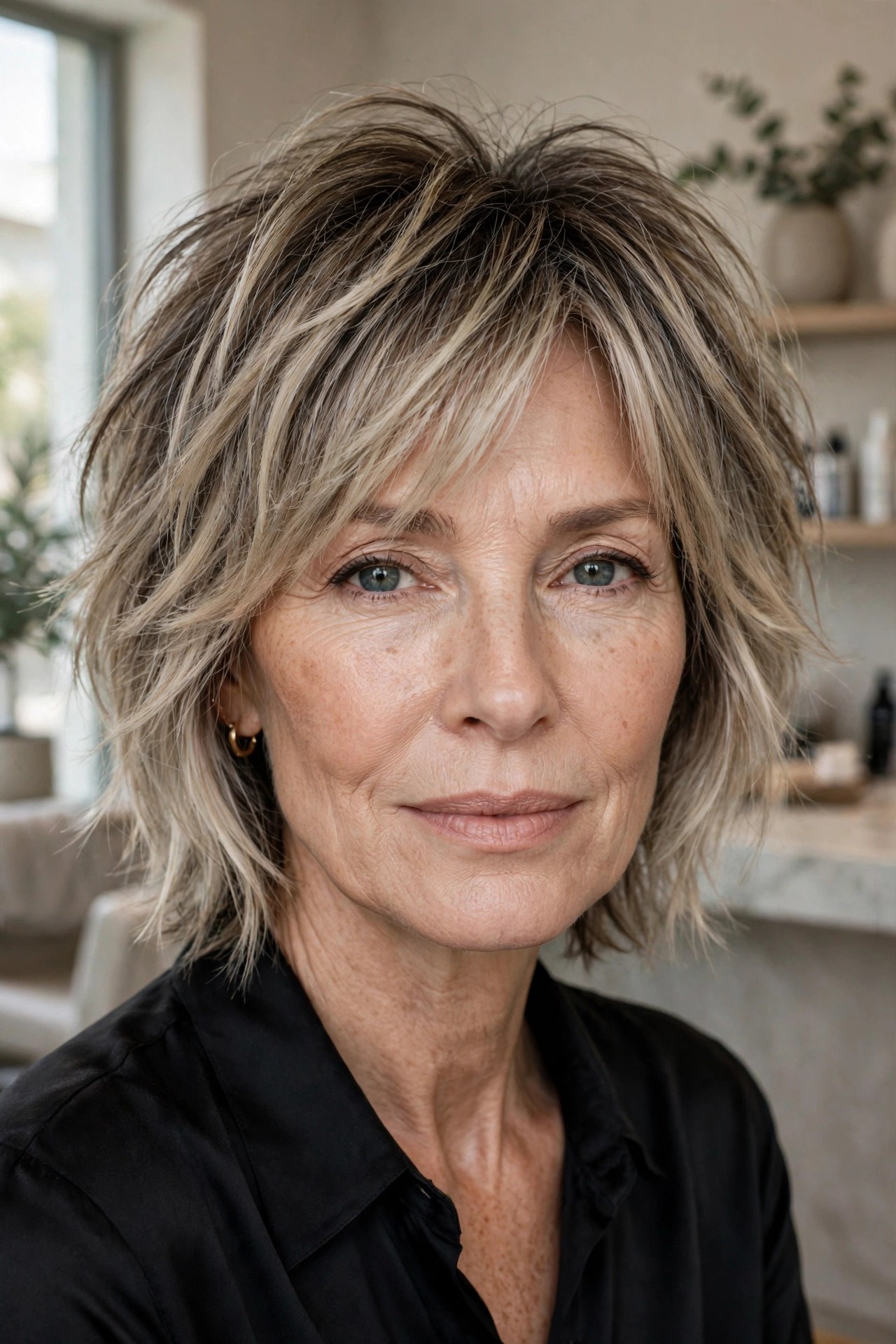 Ash-blonde density shag with dimensional ash blonde
