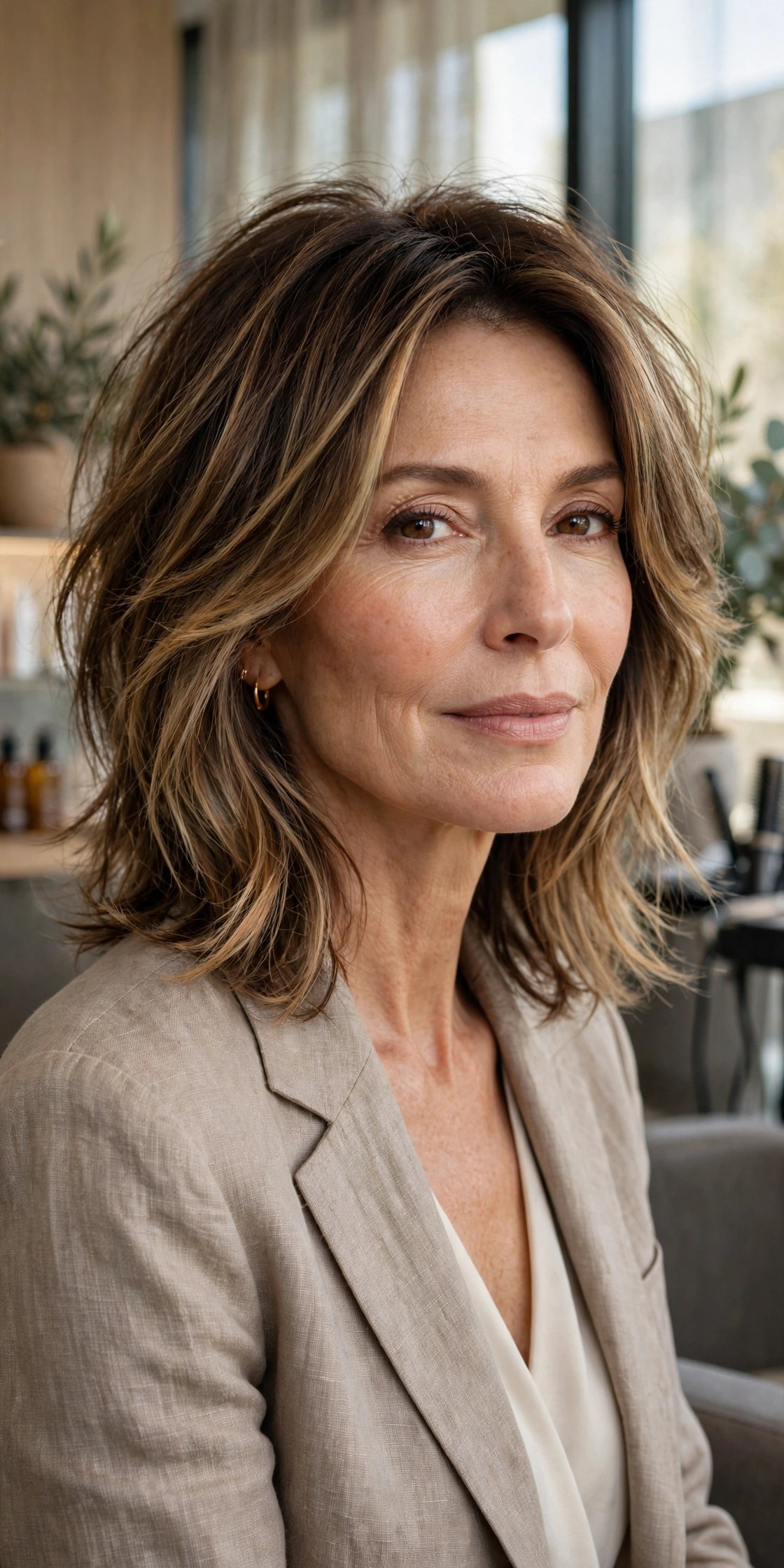 Balayage lift shag with hand-painted lightness and shadow roots