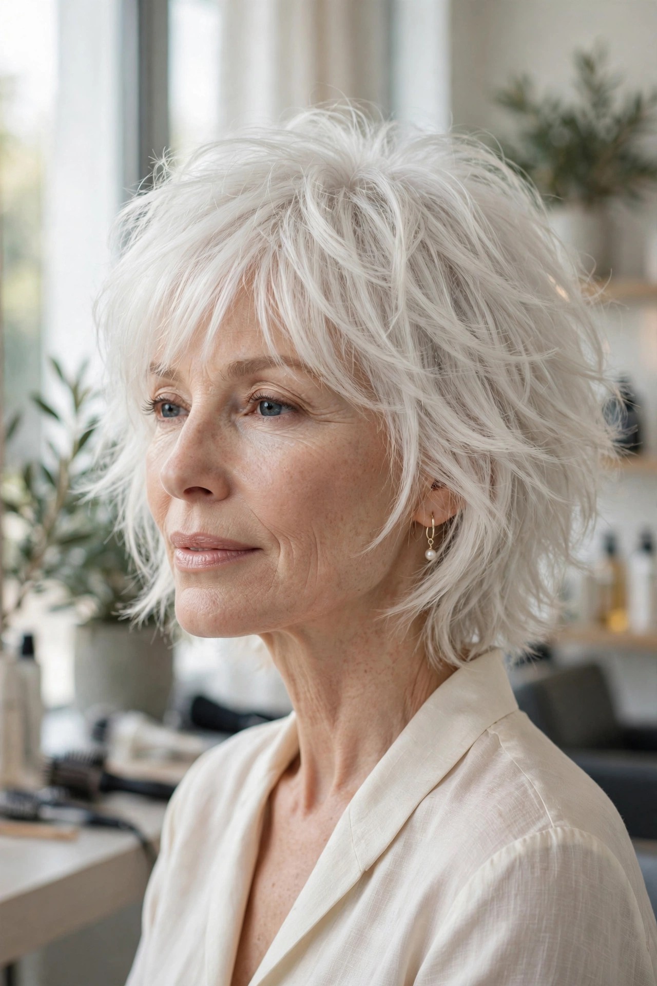 Platinum air shag in icy platinum blonde