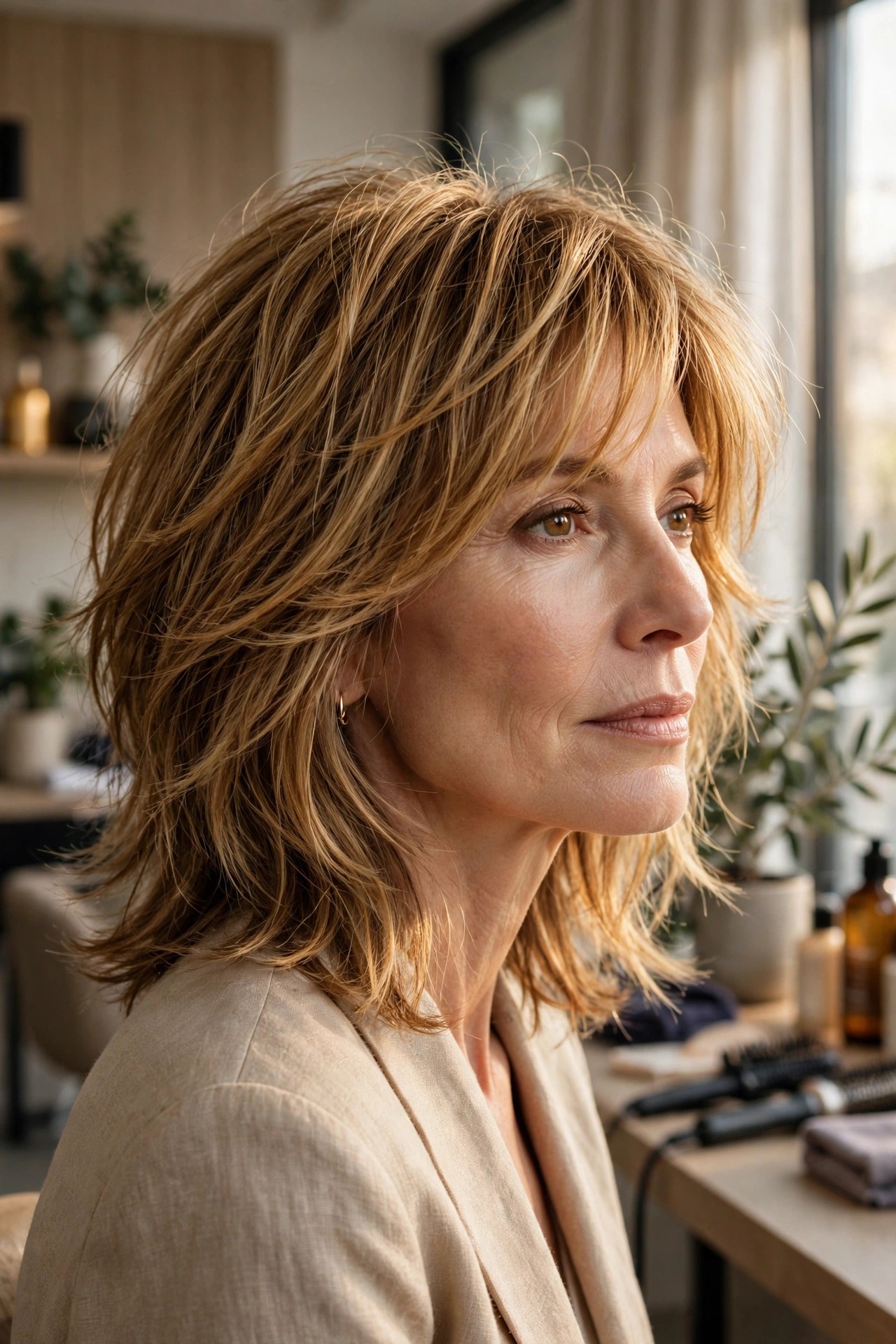 Honey volume shag with golden honey highlights
