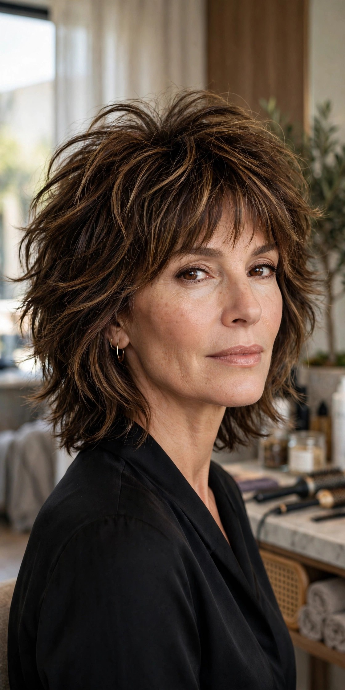 Signature fullness shag with dimensional brunette color