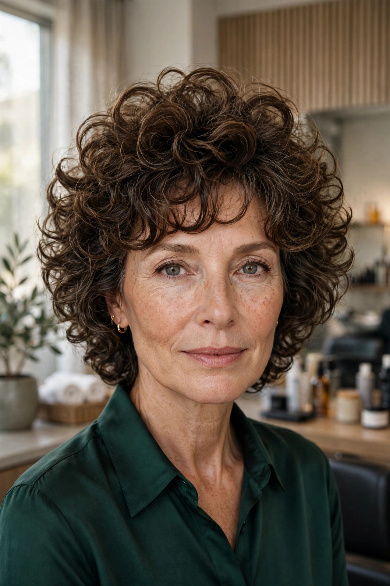Curly crown shag with voluminous defined curls