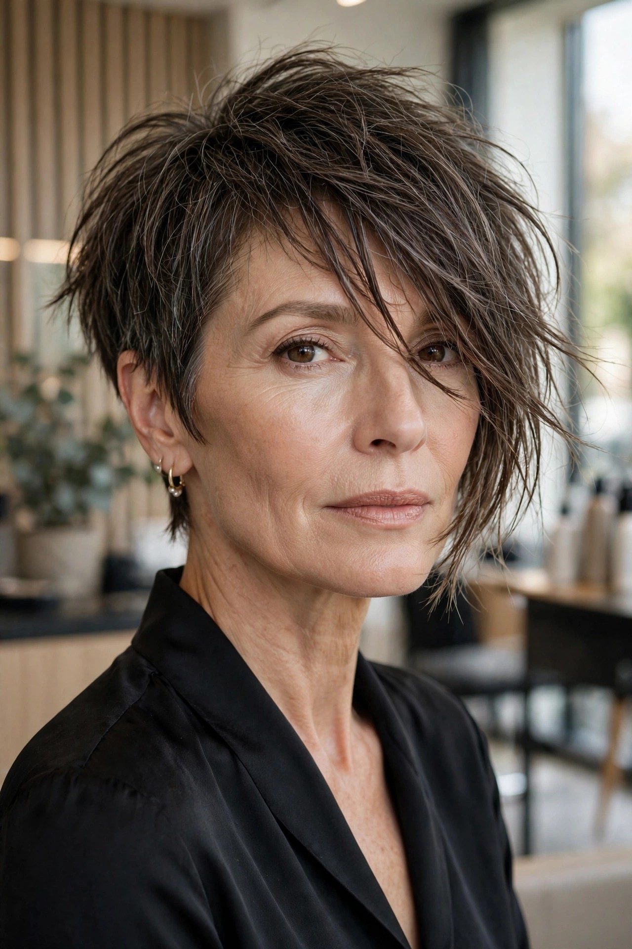 Asymmetric shag haircut with one longer side