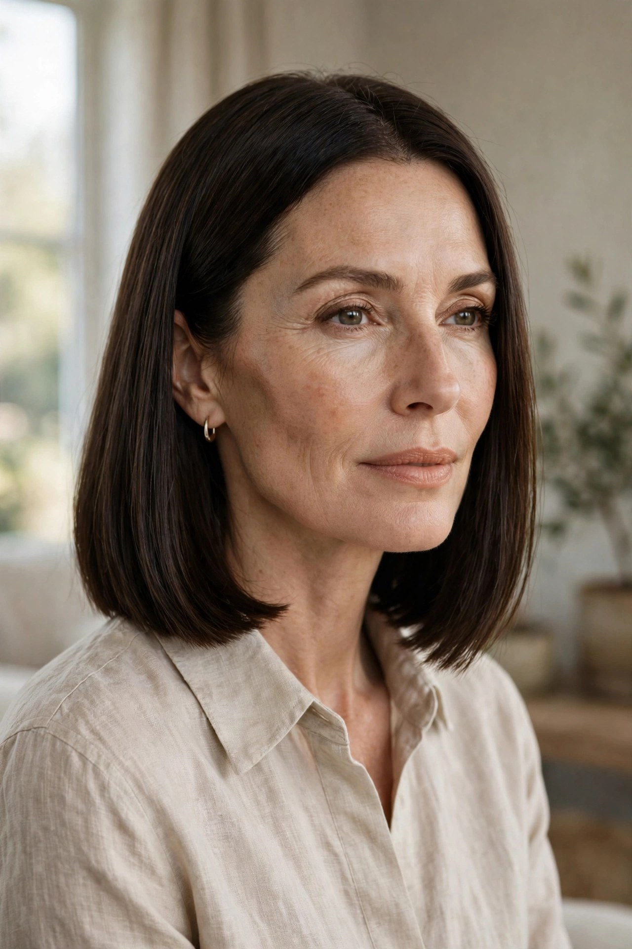 Stacked bob with graduated fullness at the nape, woman in her 40s