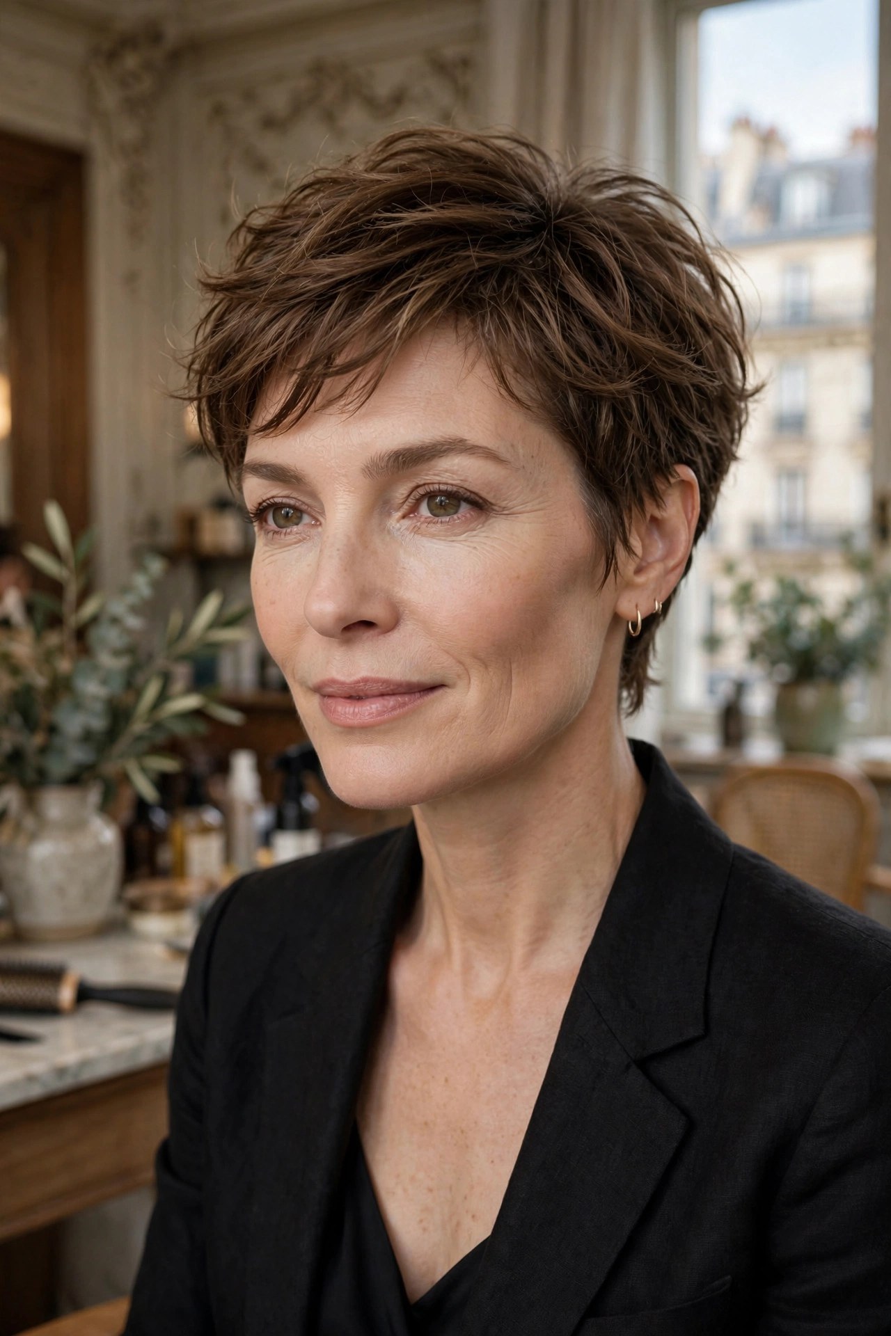 Airy French crop with soft textured movement, woman in her 40s