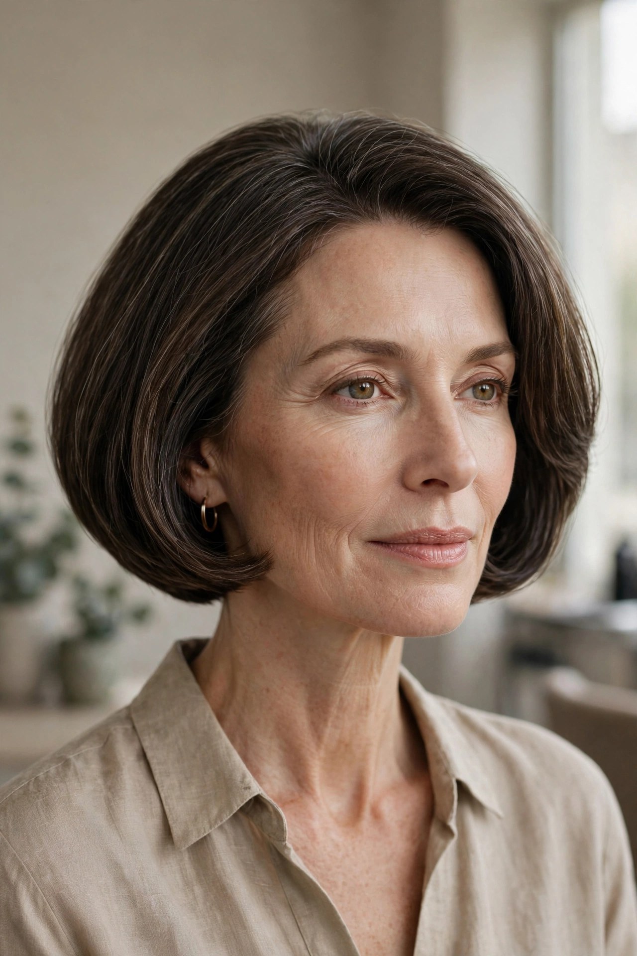 Rounded bob with invisible layers on a woman in her 50s