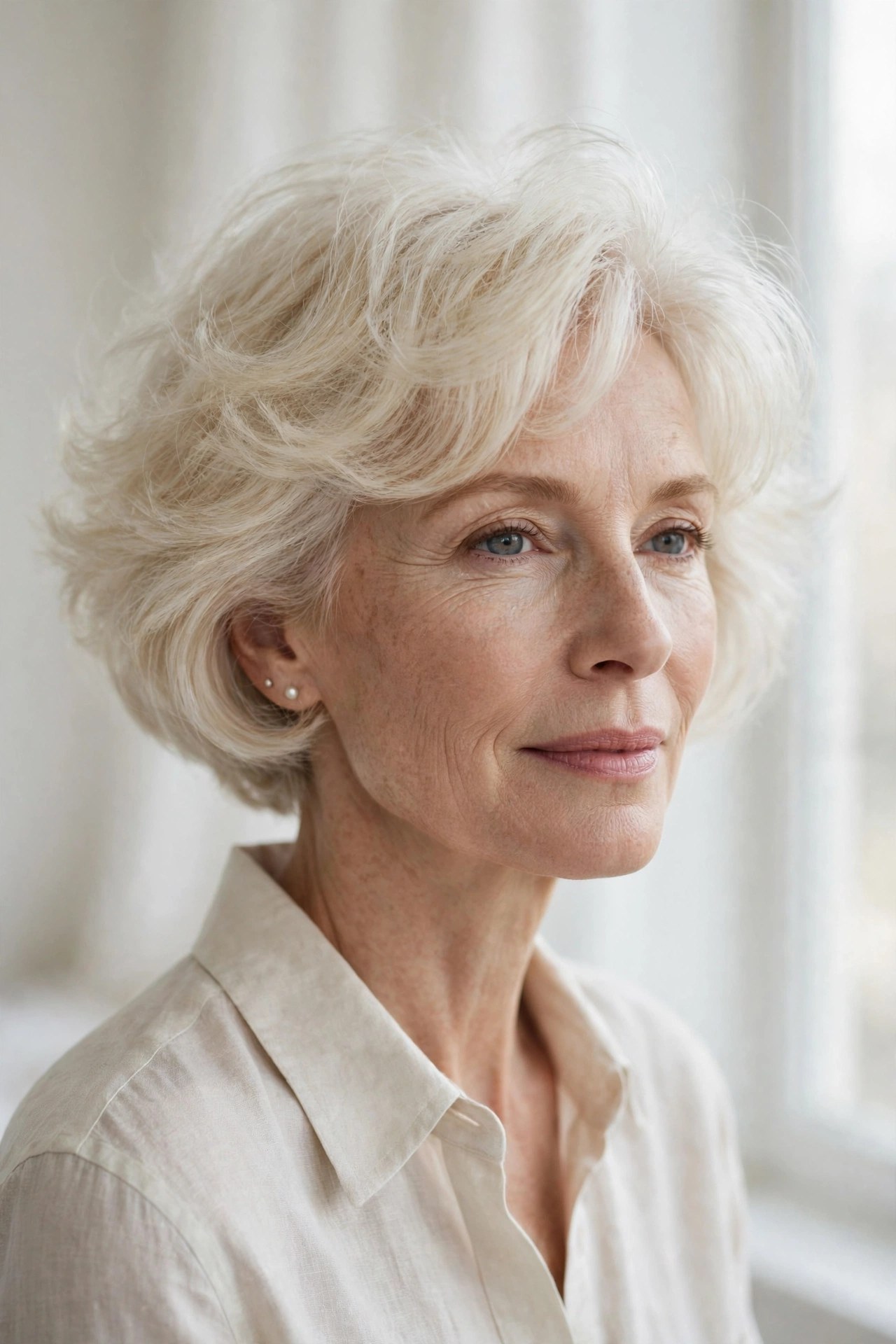 Cloudlike cropped bob with soft volume on a woman in her 50s