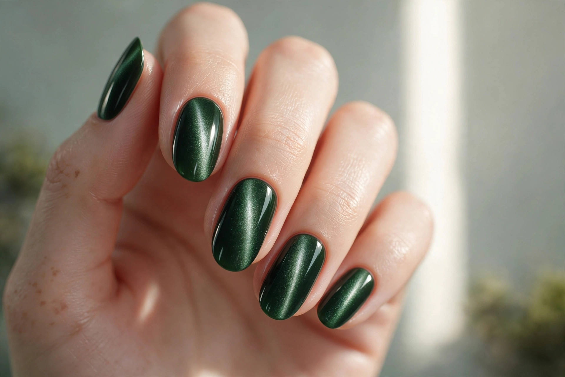 Deep kelp green magnetic cat-eye nails