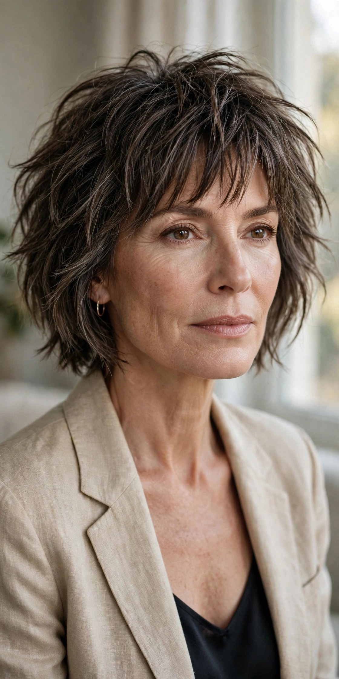 Textured layered bob with choppy broken-up bangs
