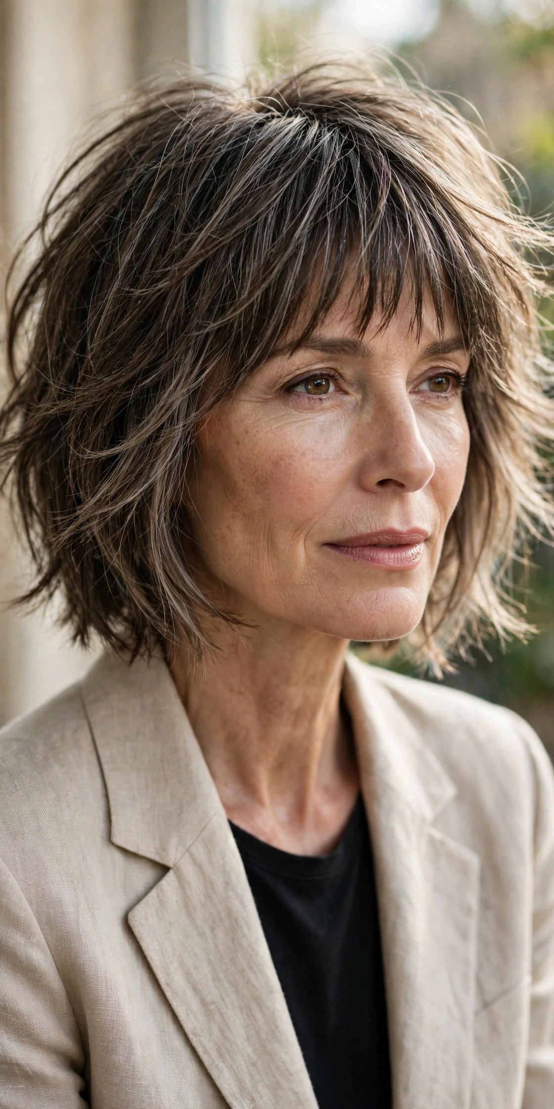 Razor-cut layered bob with lived-in fringe