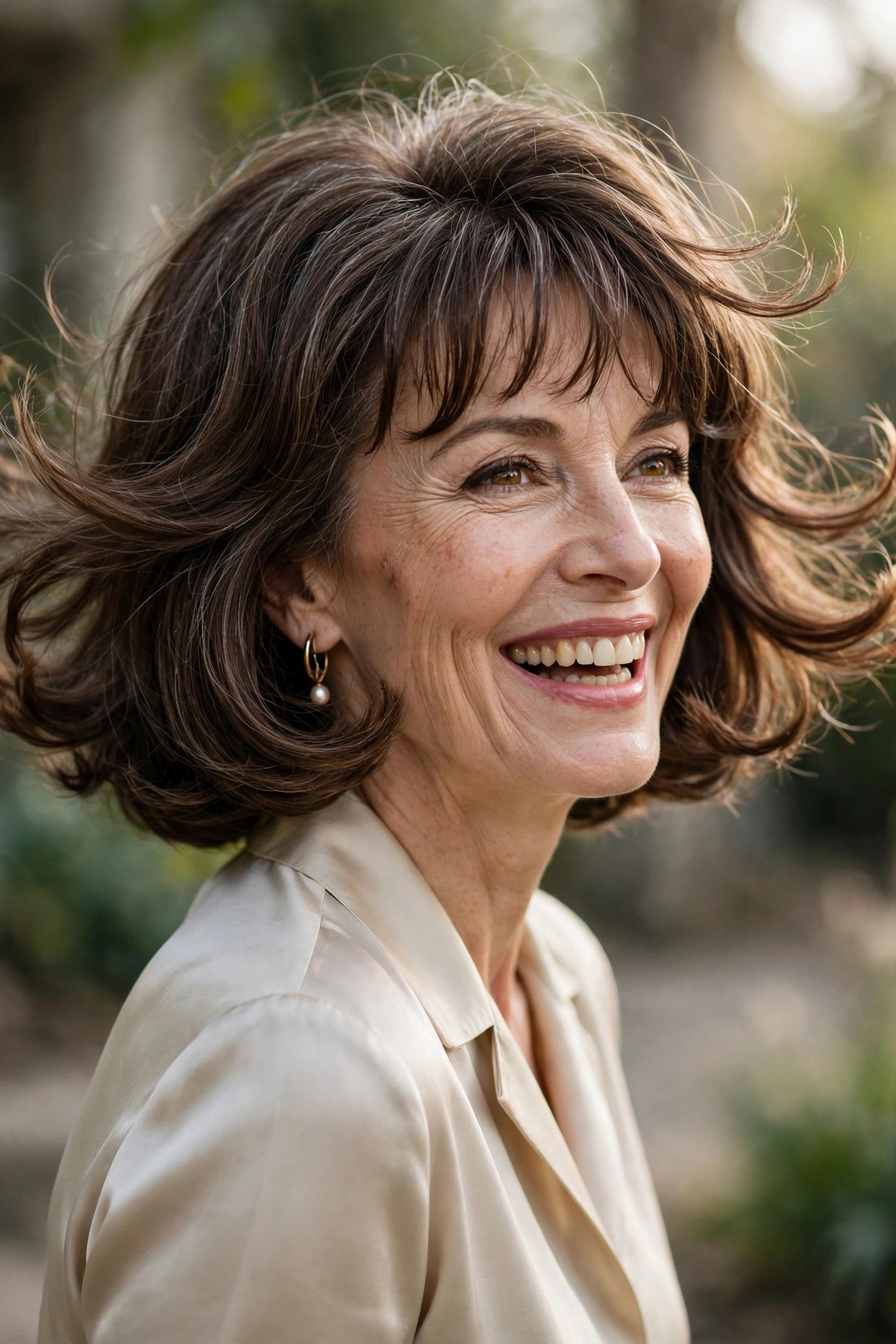 Layered bob with flipped-out ends and playful fringe
