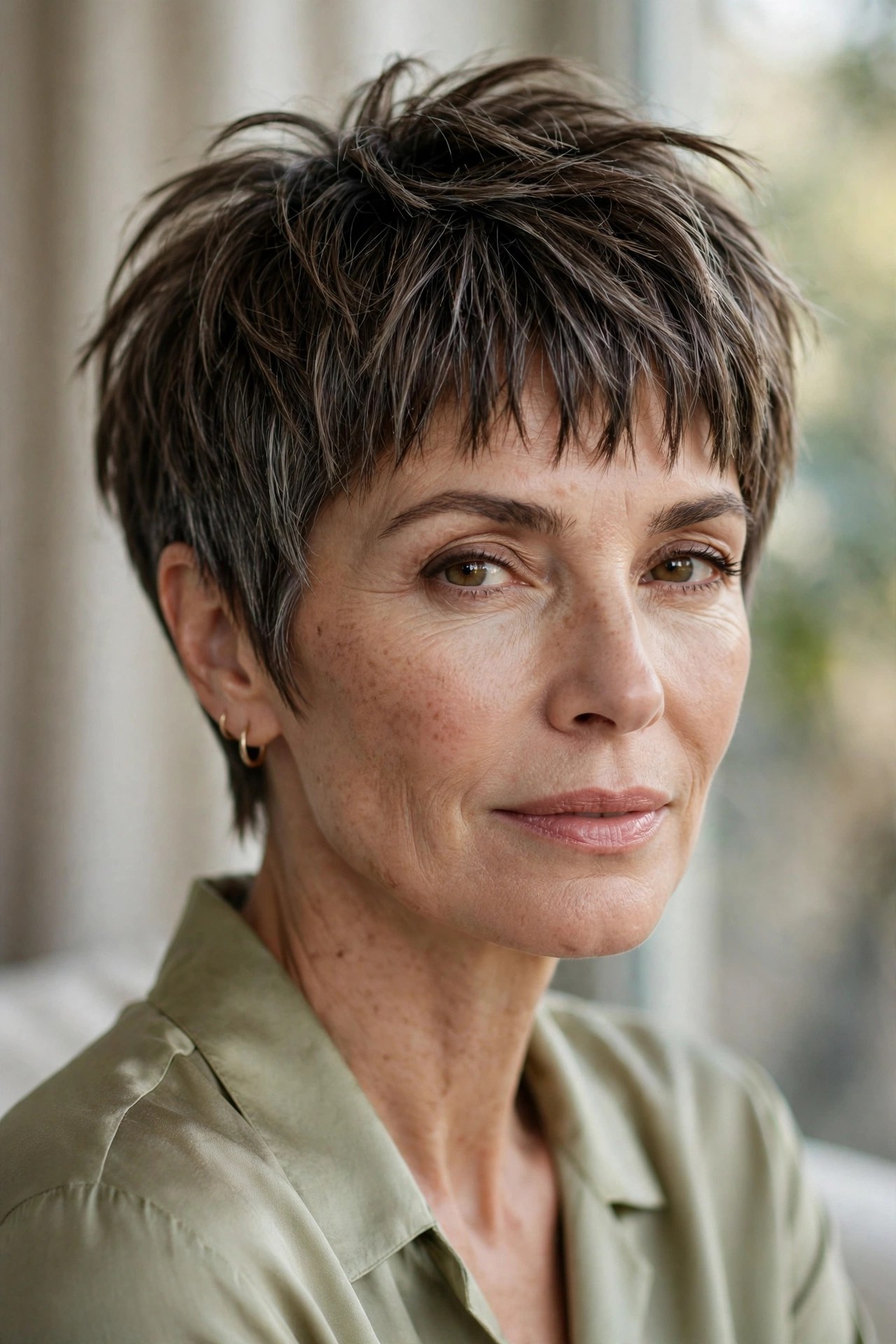 Pixie-layered bob with short crop bangs