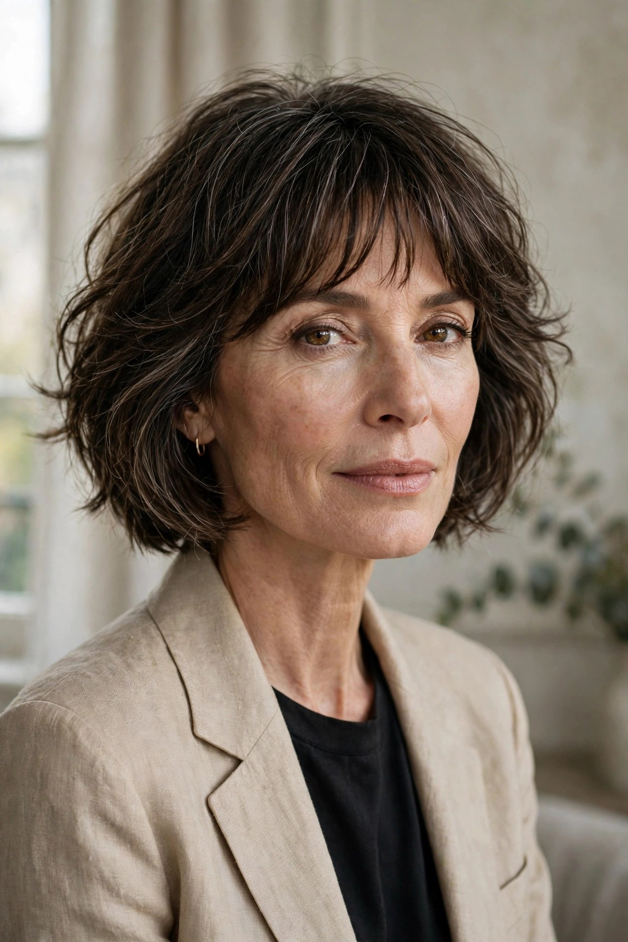 Layered French bob with soft Parisian bangs