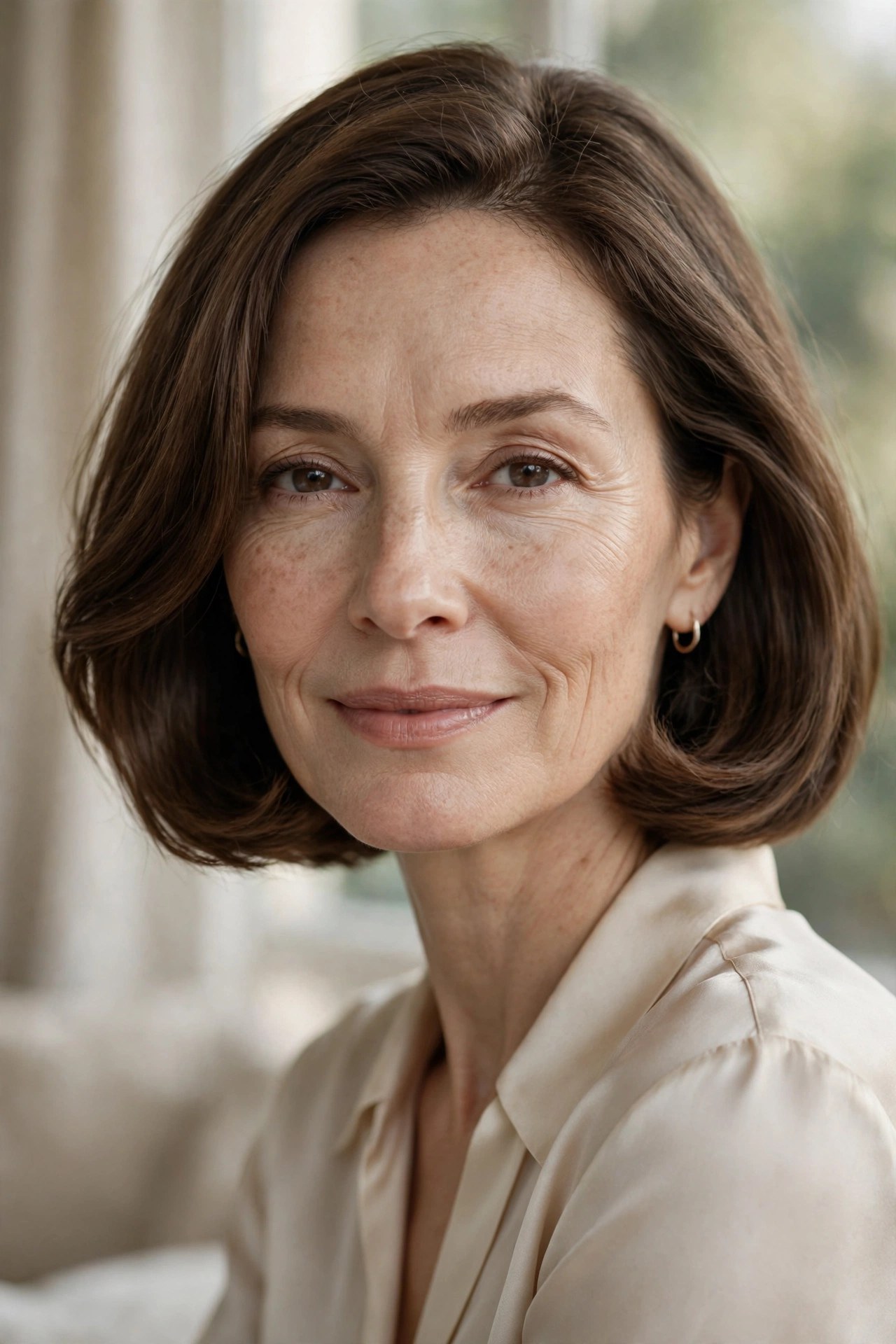 Chin bob with softly curved ends softening the jawline