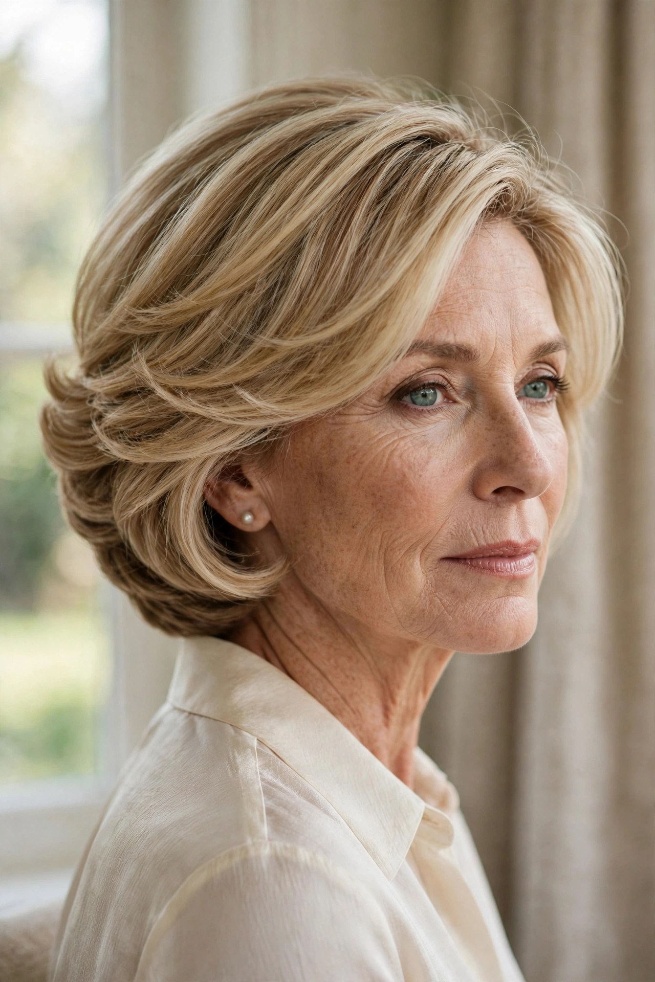 Softly stacked blonde chin bob