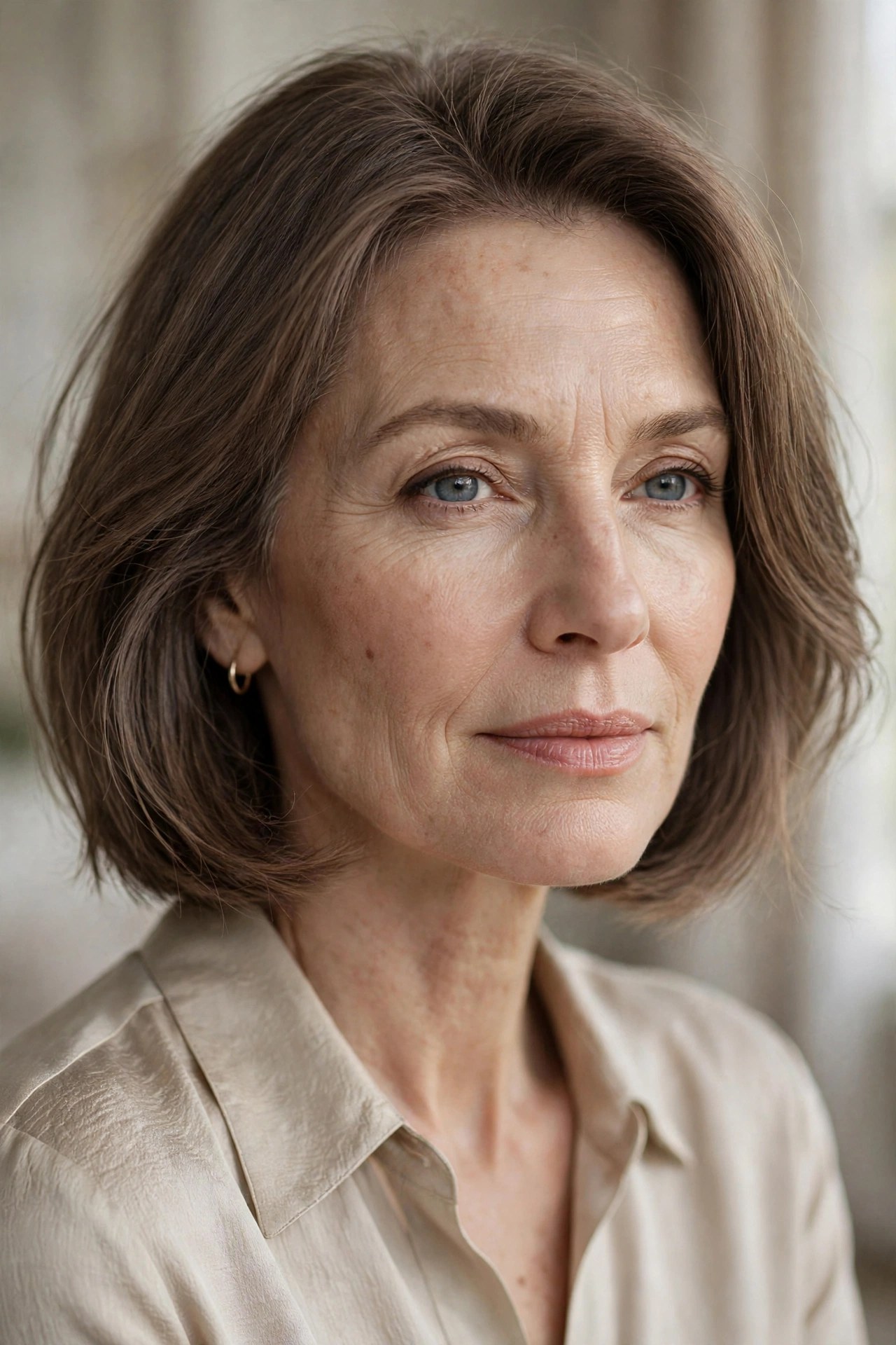 Ash brown chin bob with wispy temple pieces