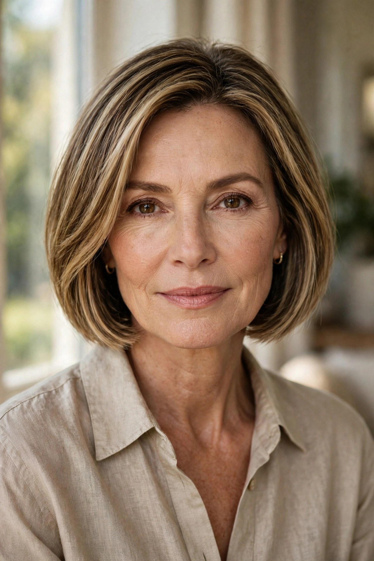 Neat travel-ready dark blonde chin bob