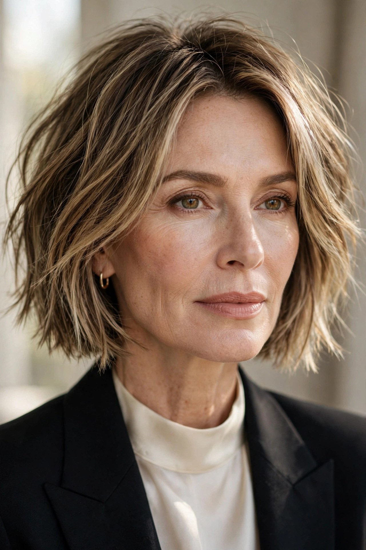 Modern piecey bronde chin bob