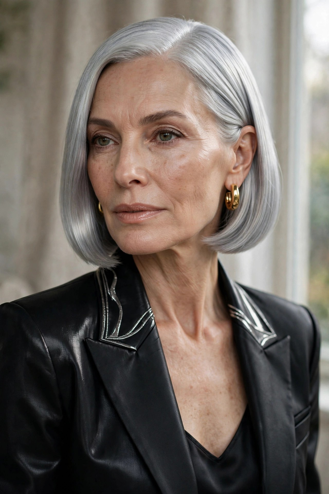 Sleek silver chin bob with precise cut
