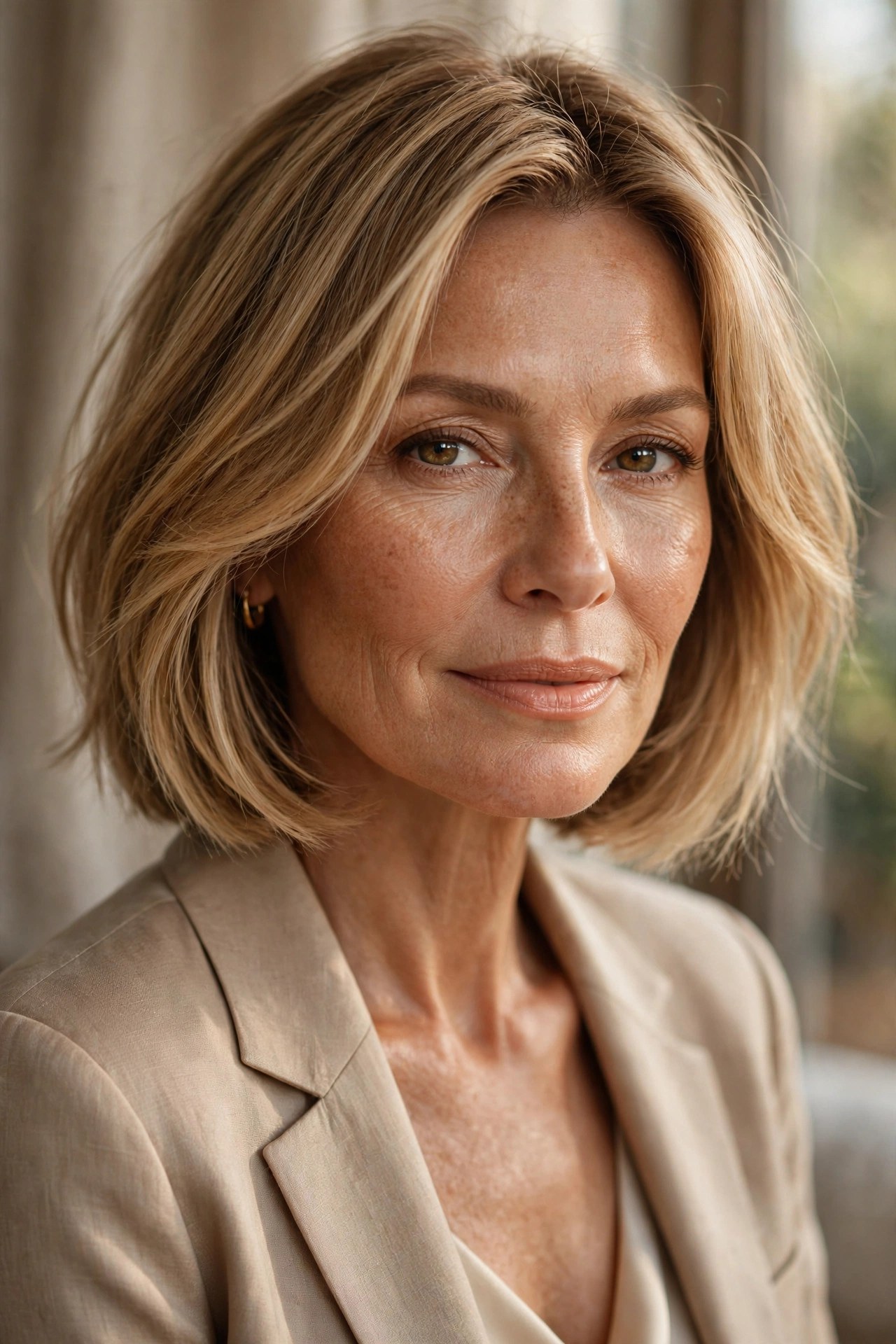 Warm honey blonde chin bob