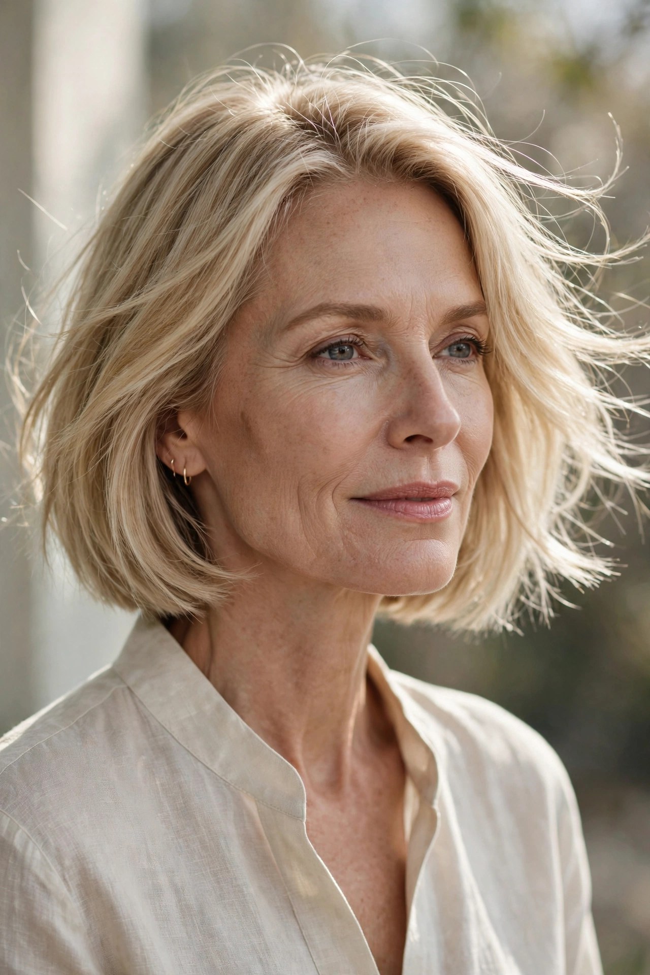 Light airy sandy blonde chin bob