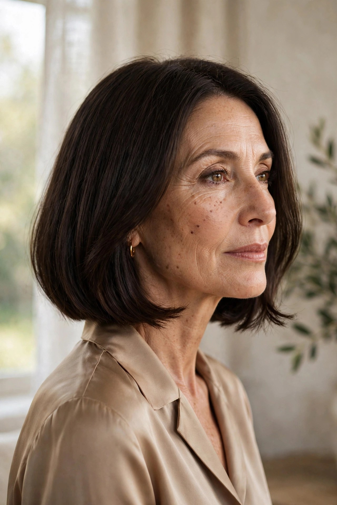 Blunt espresso chin bob with softened ends