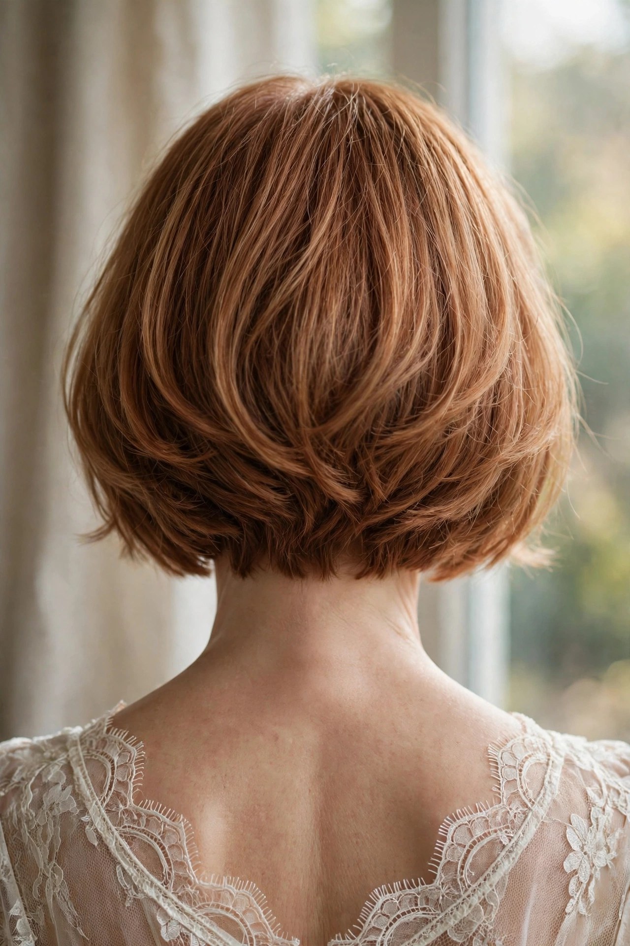 Chin bob with softly feathered nape back view