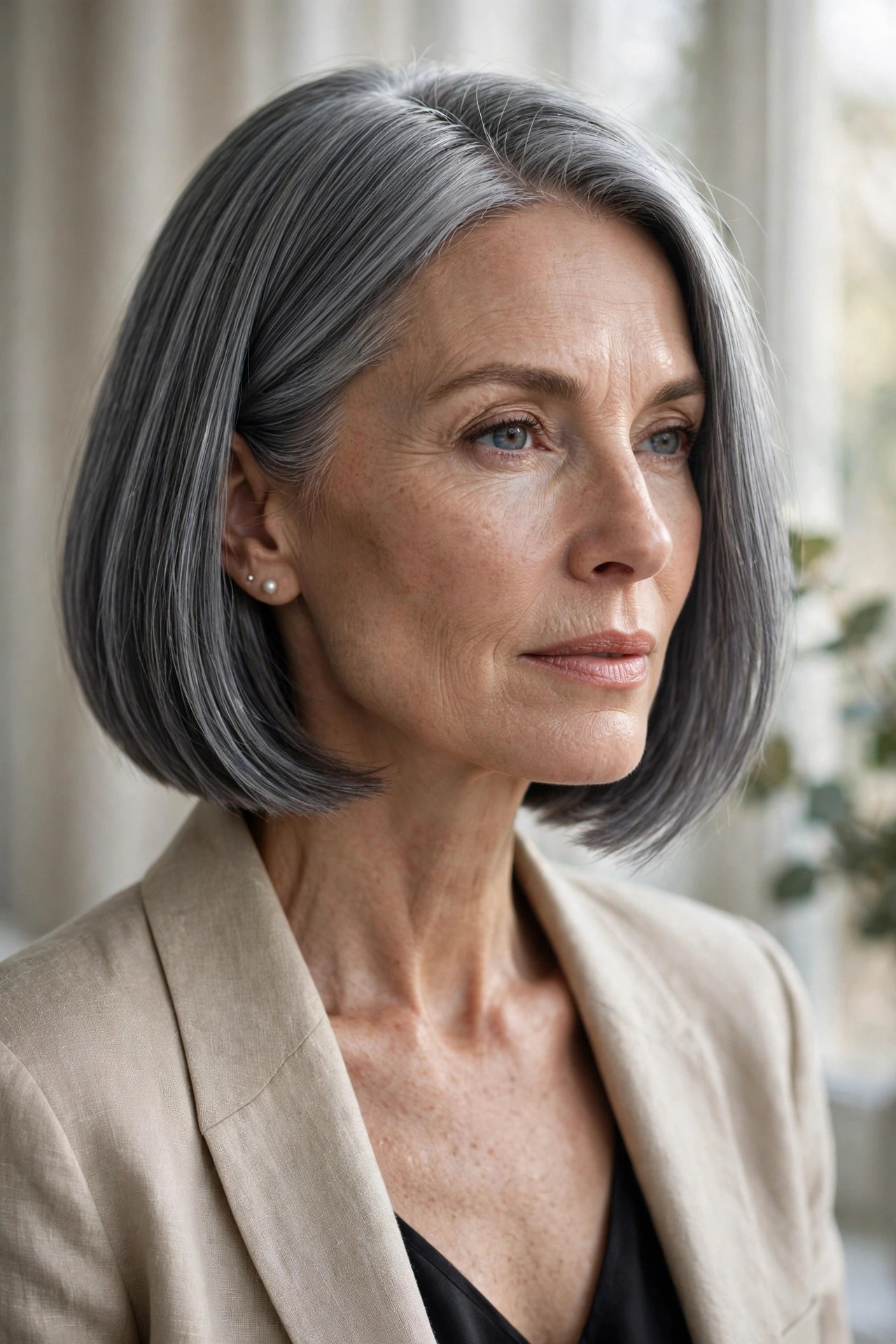 Pewter gray chin bob with luminous shine