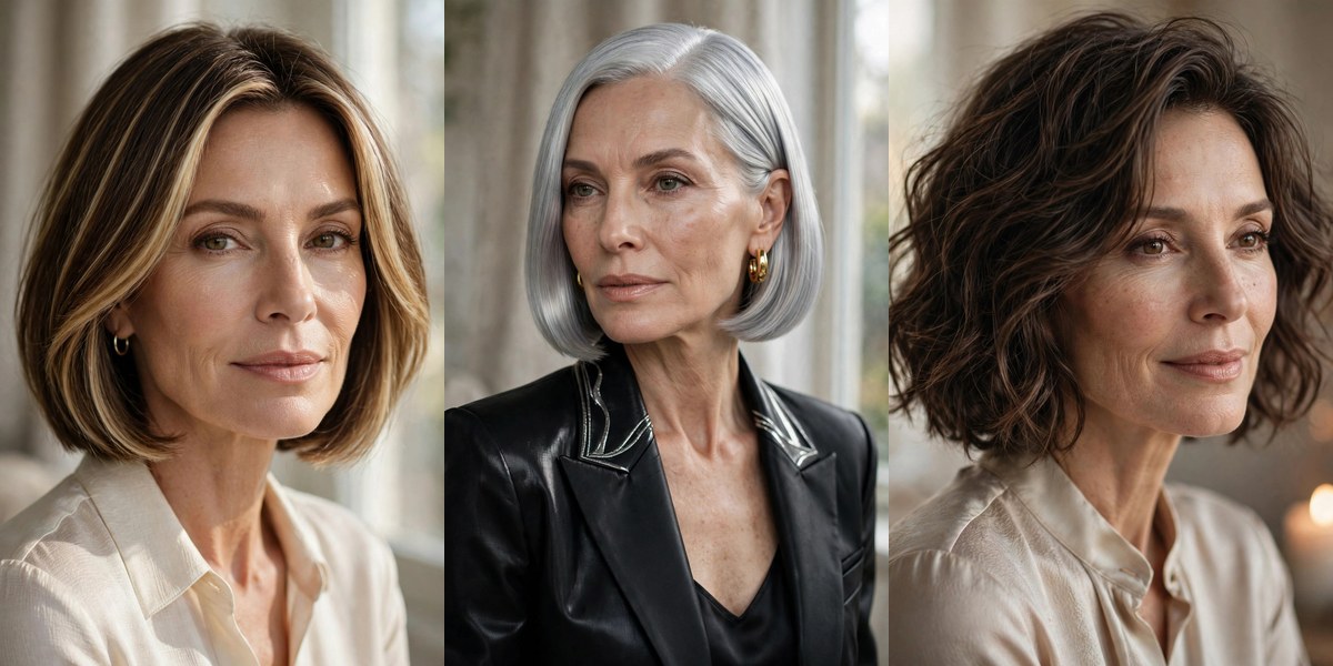 Chin-length haircuts for women over 50 collage