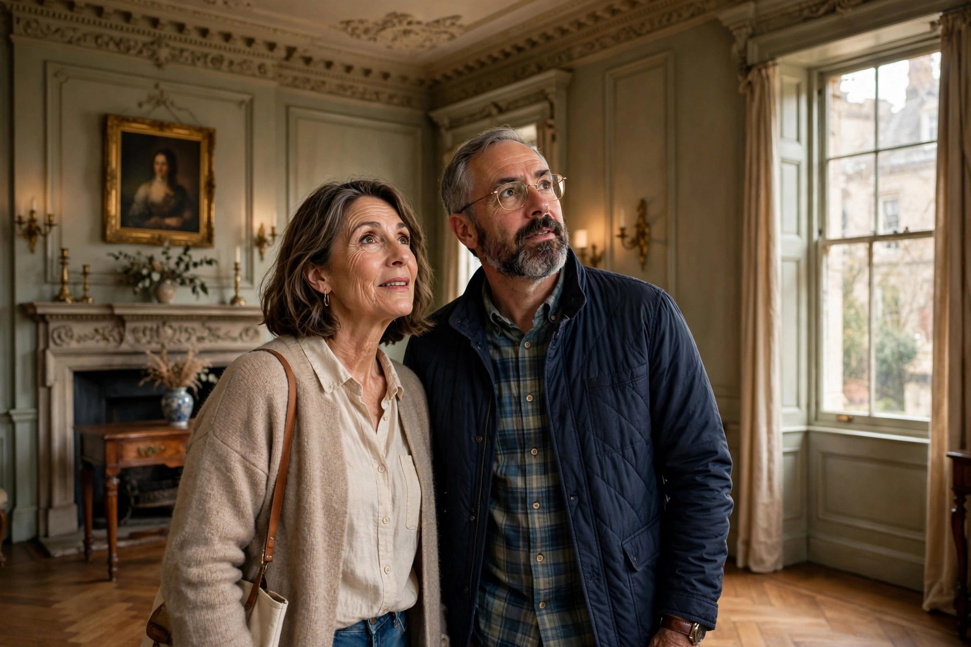 Mature couple touring a beautiful historic home