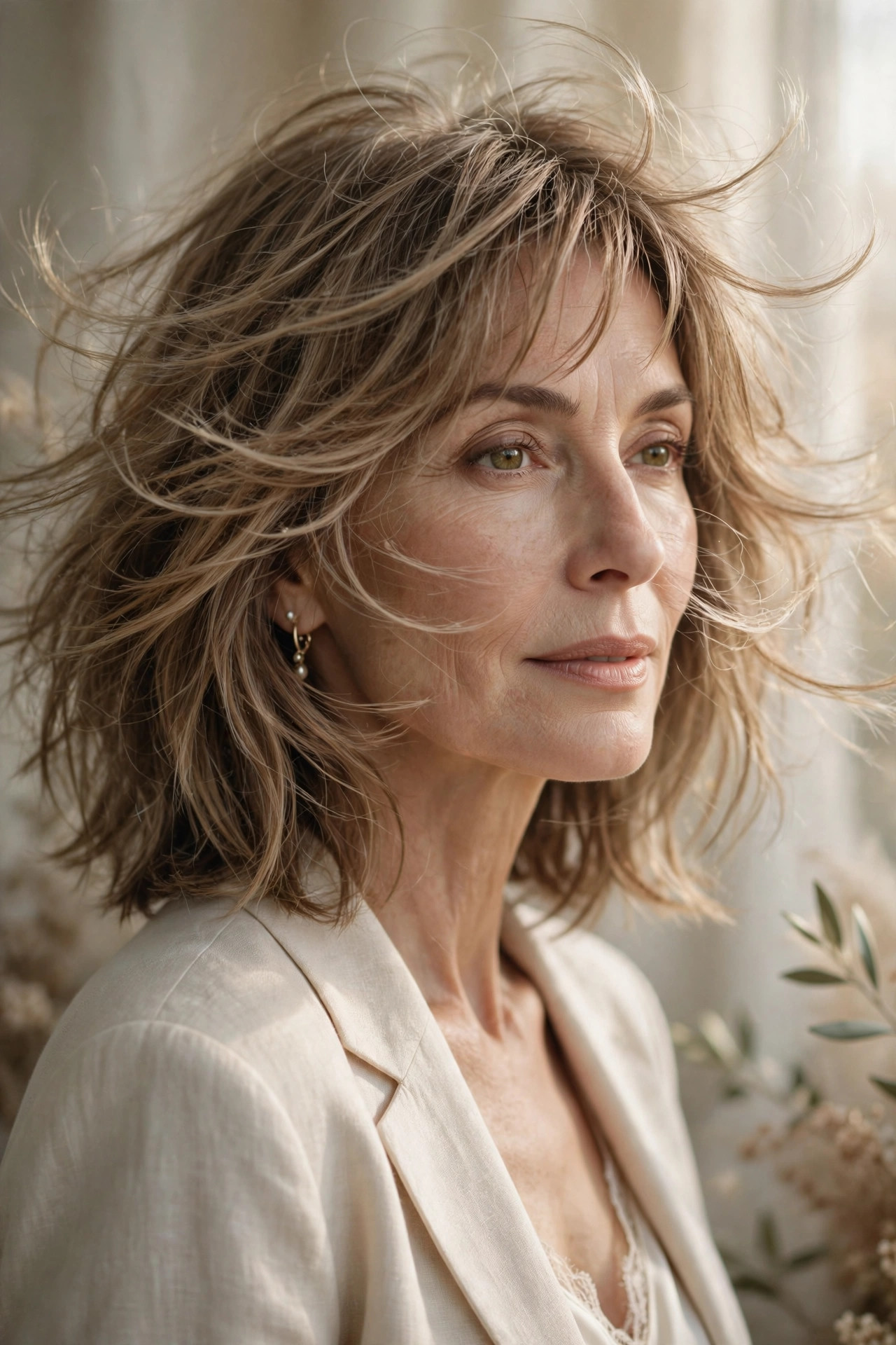Shaggy long bob with whisper-light airy layers floating around the face