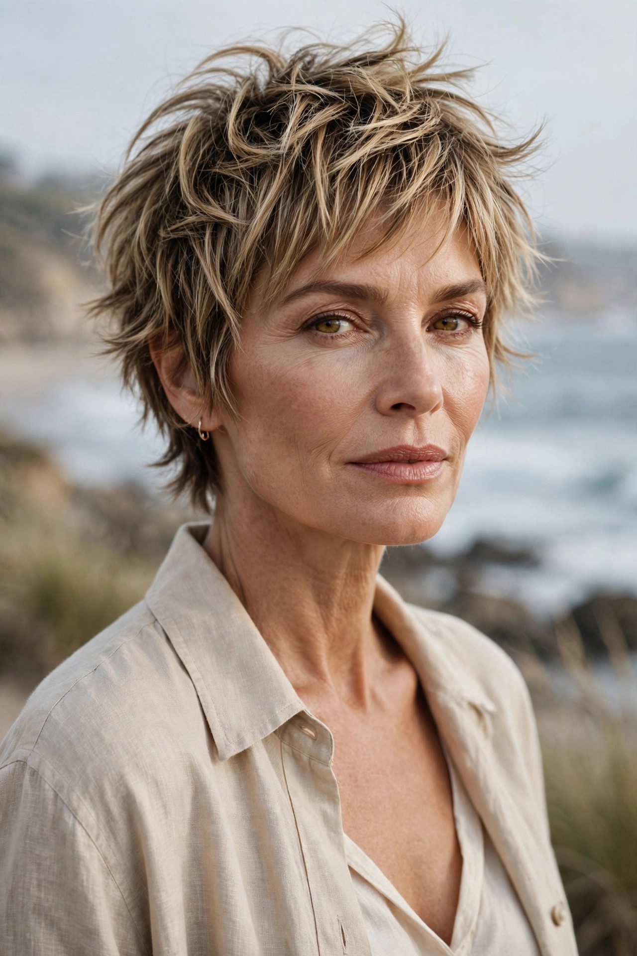 Woman in her 50s with a coastal shaggy pixie