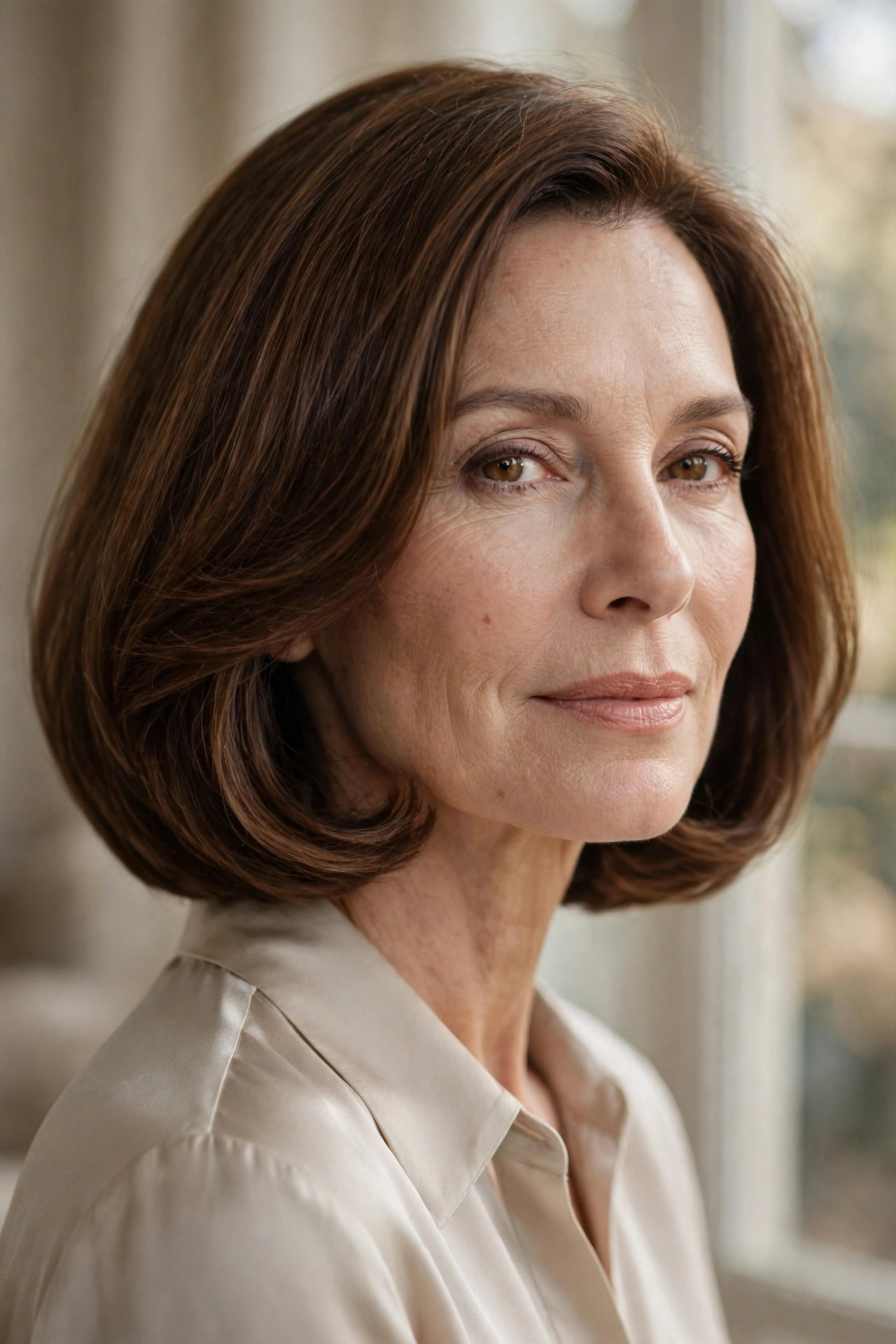 Rounded lob with ends beveled under around the jaw and neck