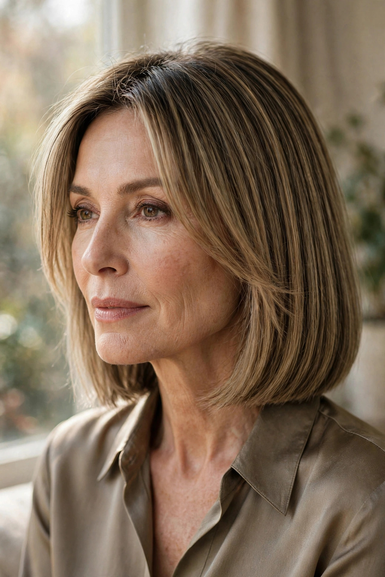Long bob with feathered face-framing pieces at the cheekbones