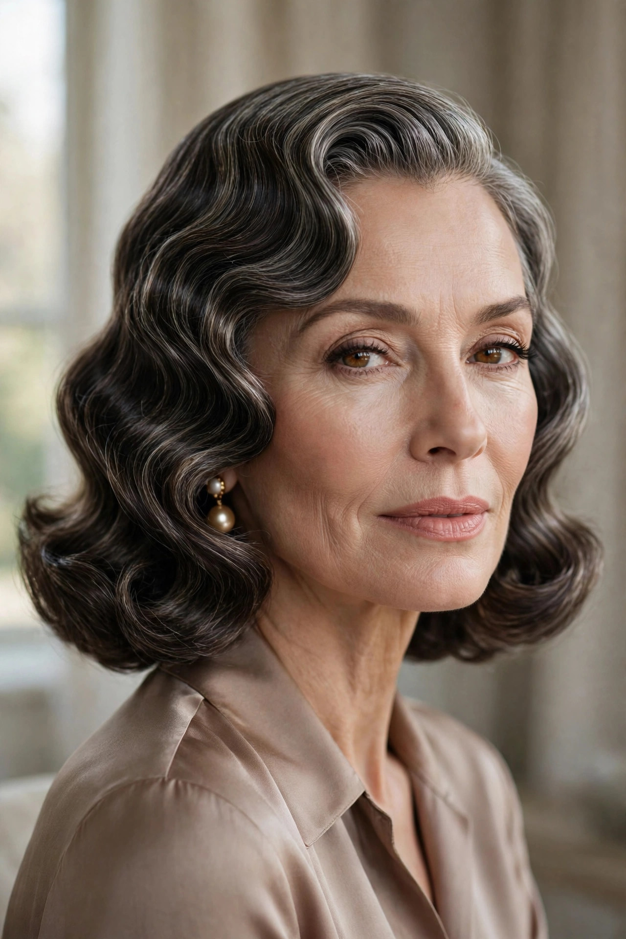 Lob set in deep sculpted vintage Hollywood waves