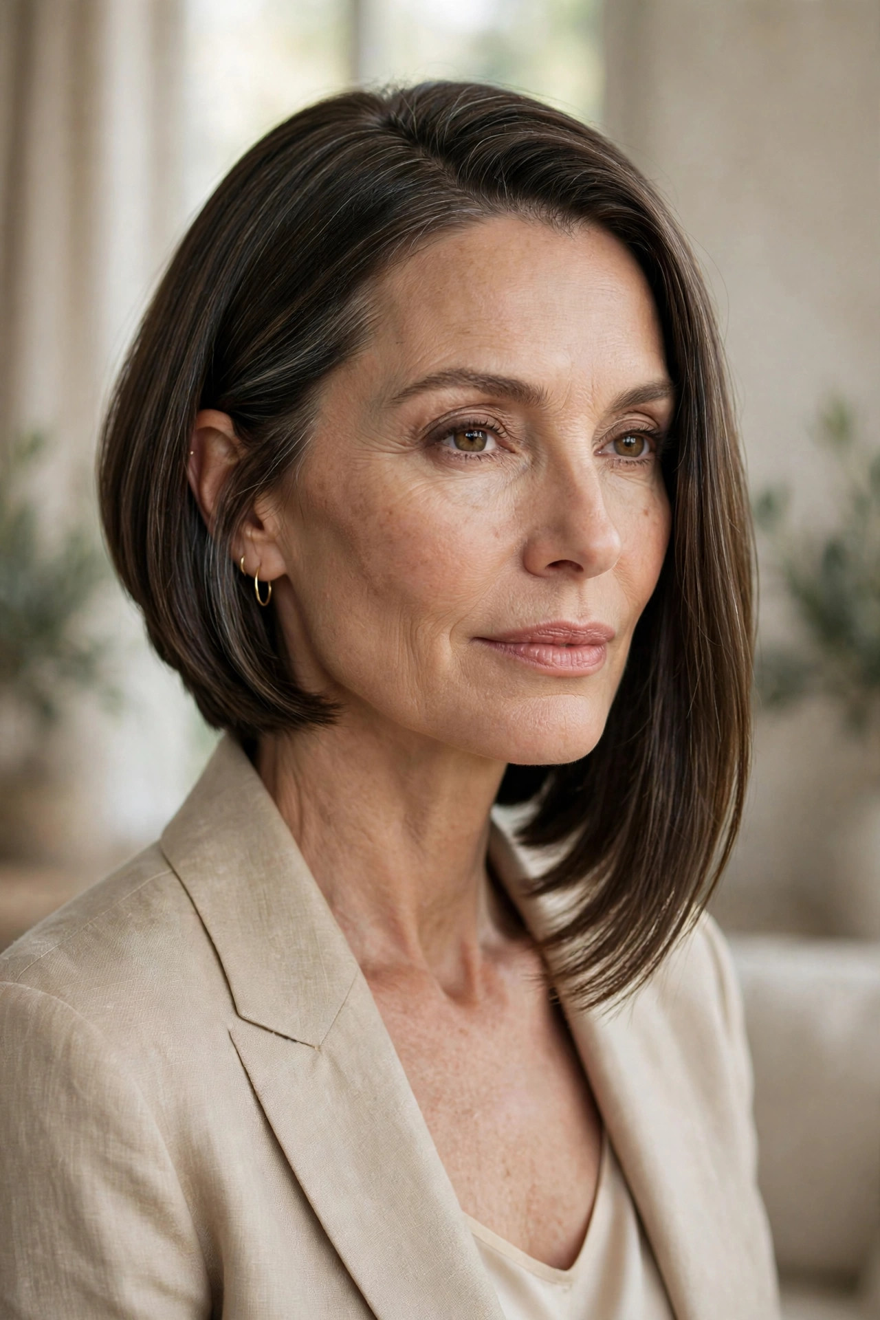 Subtly inverted lob, stacked at back, longer at the collarbone