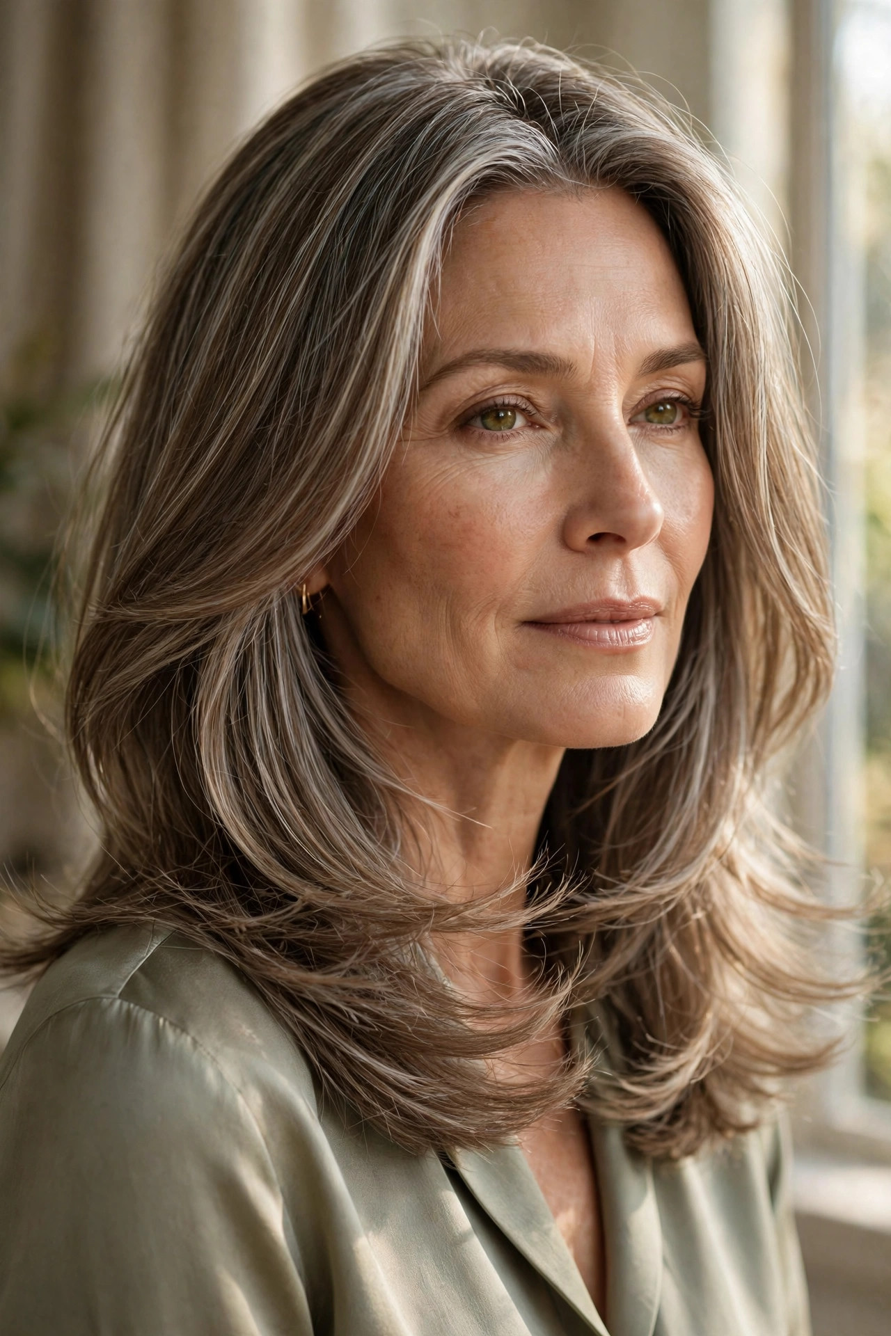 Lob with long sliding layers below the chin, full ends