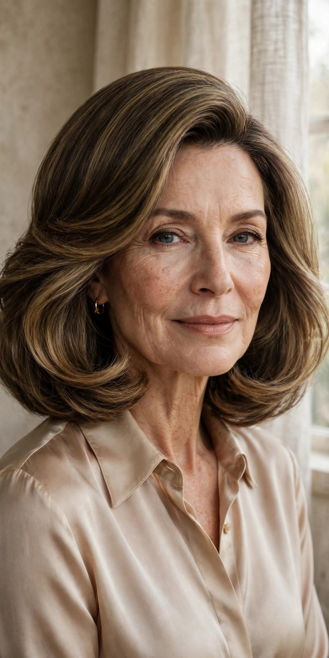 Lob with hidden volume layers creating width at the cheeks