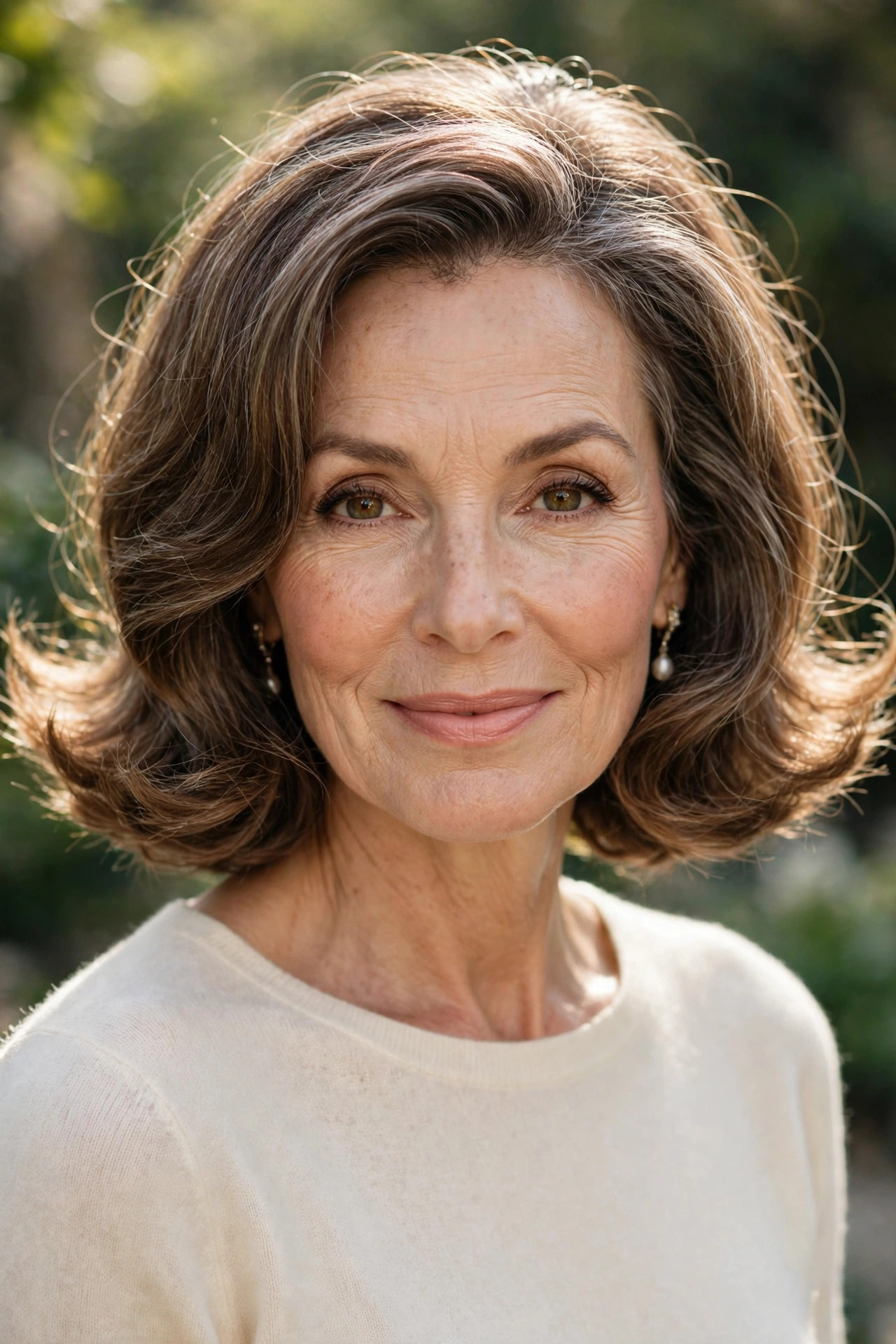 Collarbone lob with ends flicked outward in a soft flip
