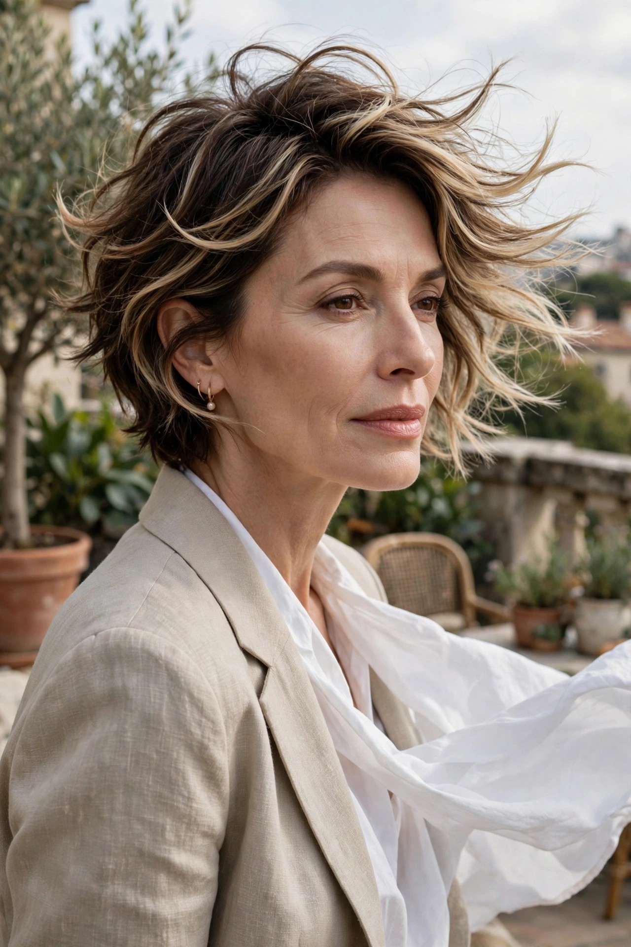 Woman in her 50s with a breeze wavy pixie