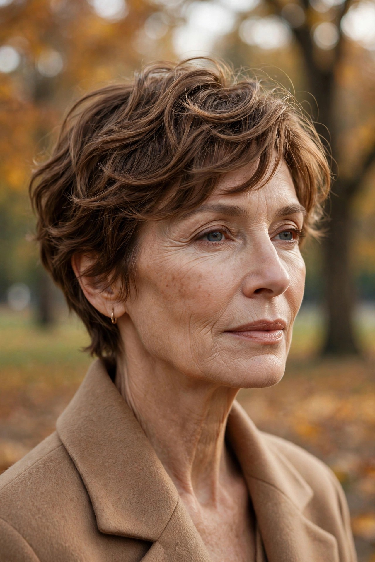 Woman in her 60s with a leaf-drift wavy pixie