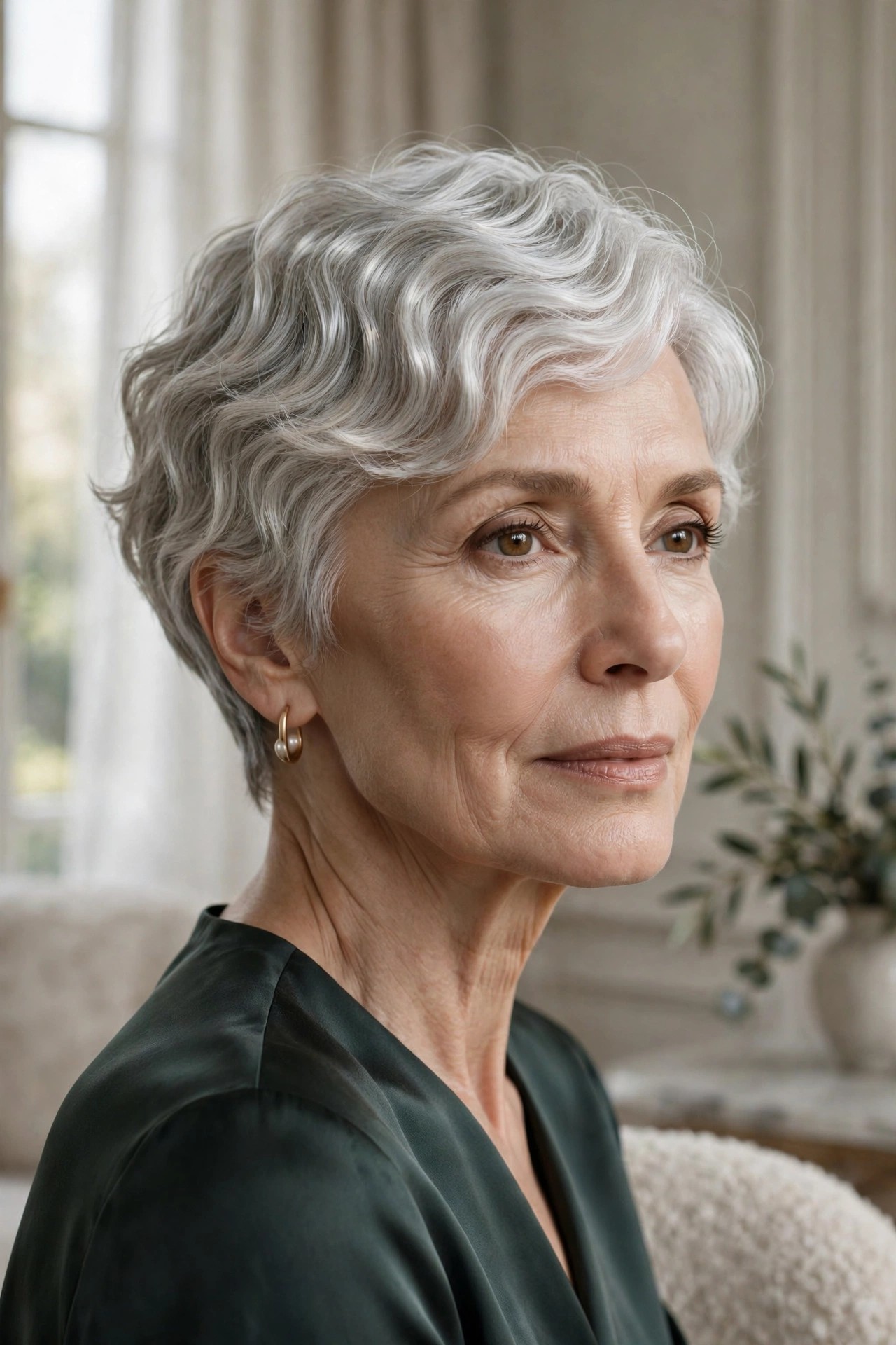 Woman in her 60s with a ripple wave pixie